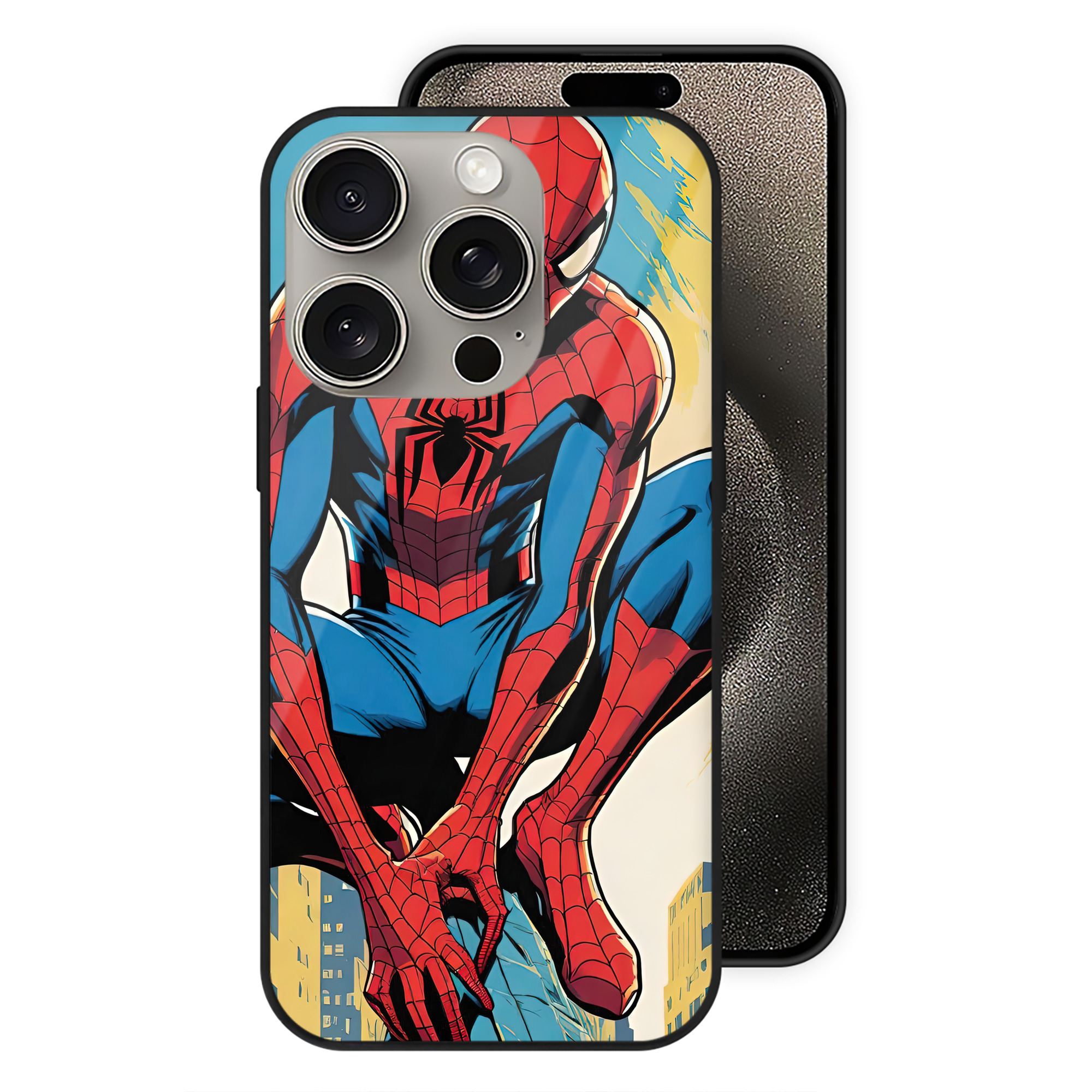 Spider Man スパイダーマン 【iPhone15Pro対応】スマホケース 耐衝撃＆黄変防止 背面ガラス