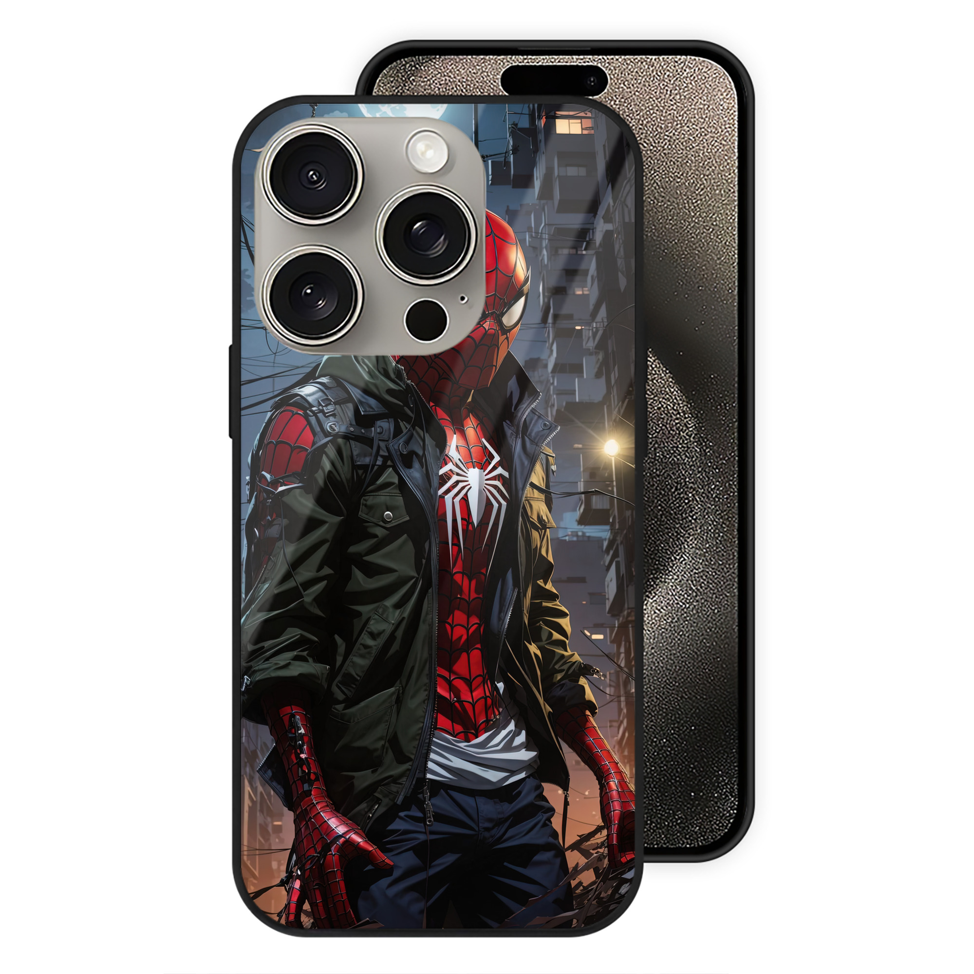 Spider Man スパイダーマン 【iPhone15Pro対応】スマホケース 耐衝撃＆黄変防止 背面ガラス