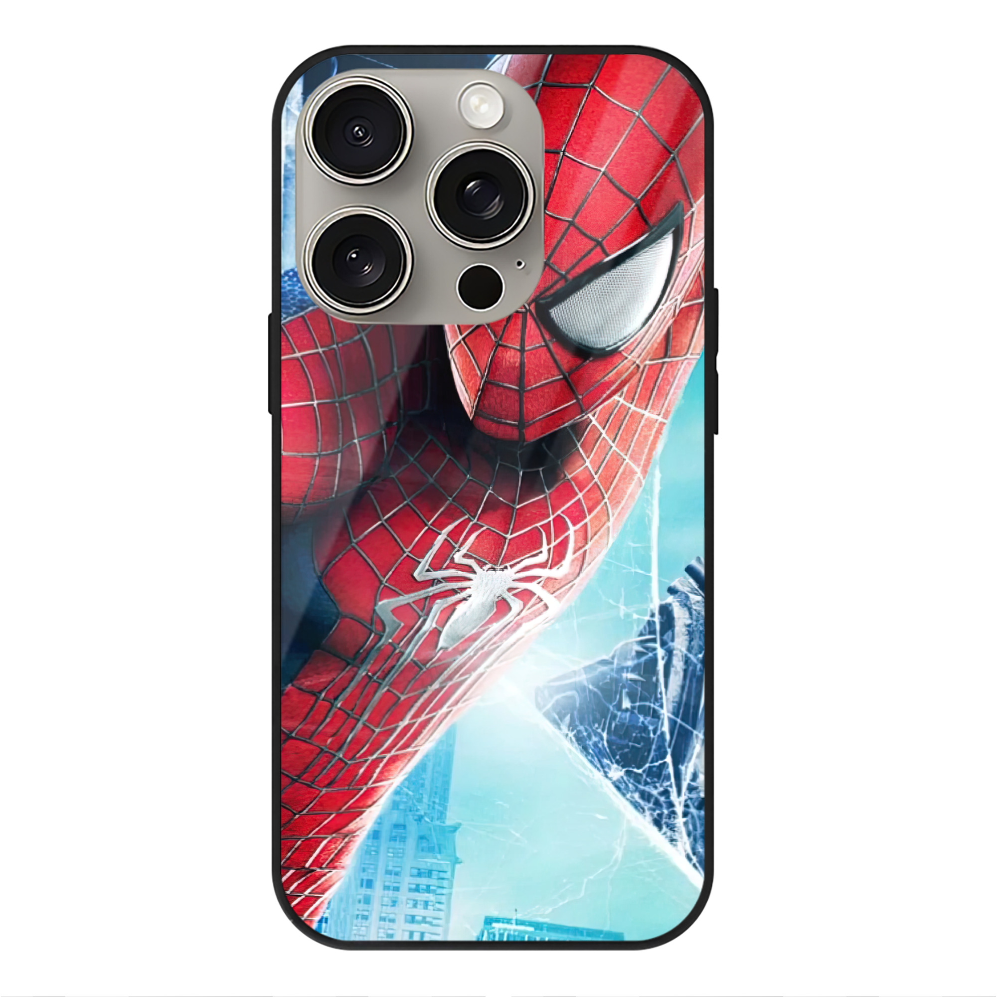 Spider Man スパイダーマン 【iPhone15Pro対応】スマホケース 耐衝撃＆黄変防止 背面ガラス