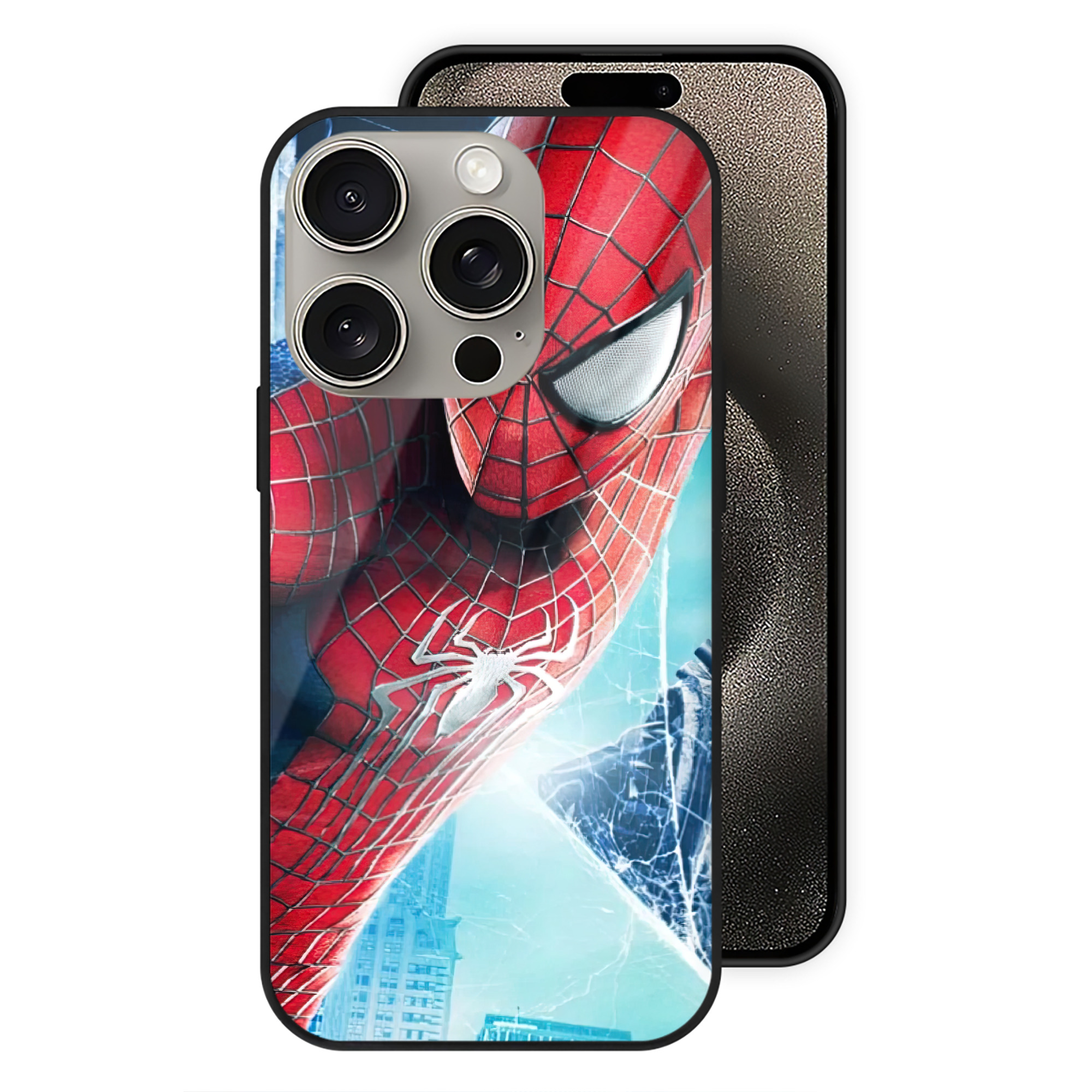 Spider Man スパイダーマン 【iPhone15Pro対応】スマホケース 耐衝撃＆黄変防止 背面ガラス