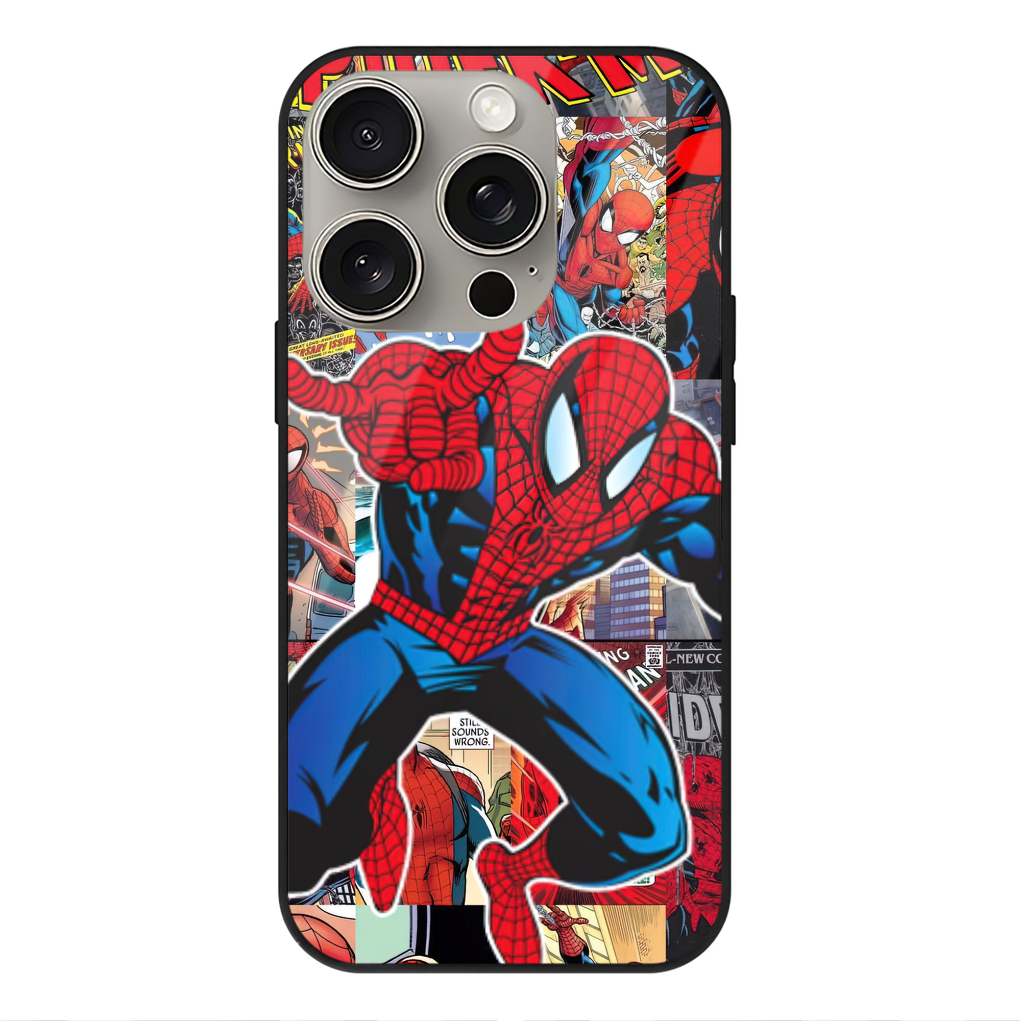 Spider Man スパイダーマン 【iPhone15Pro対応】スマホケース 耐衝撃＆黄変防止 背面ガラス