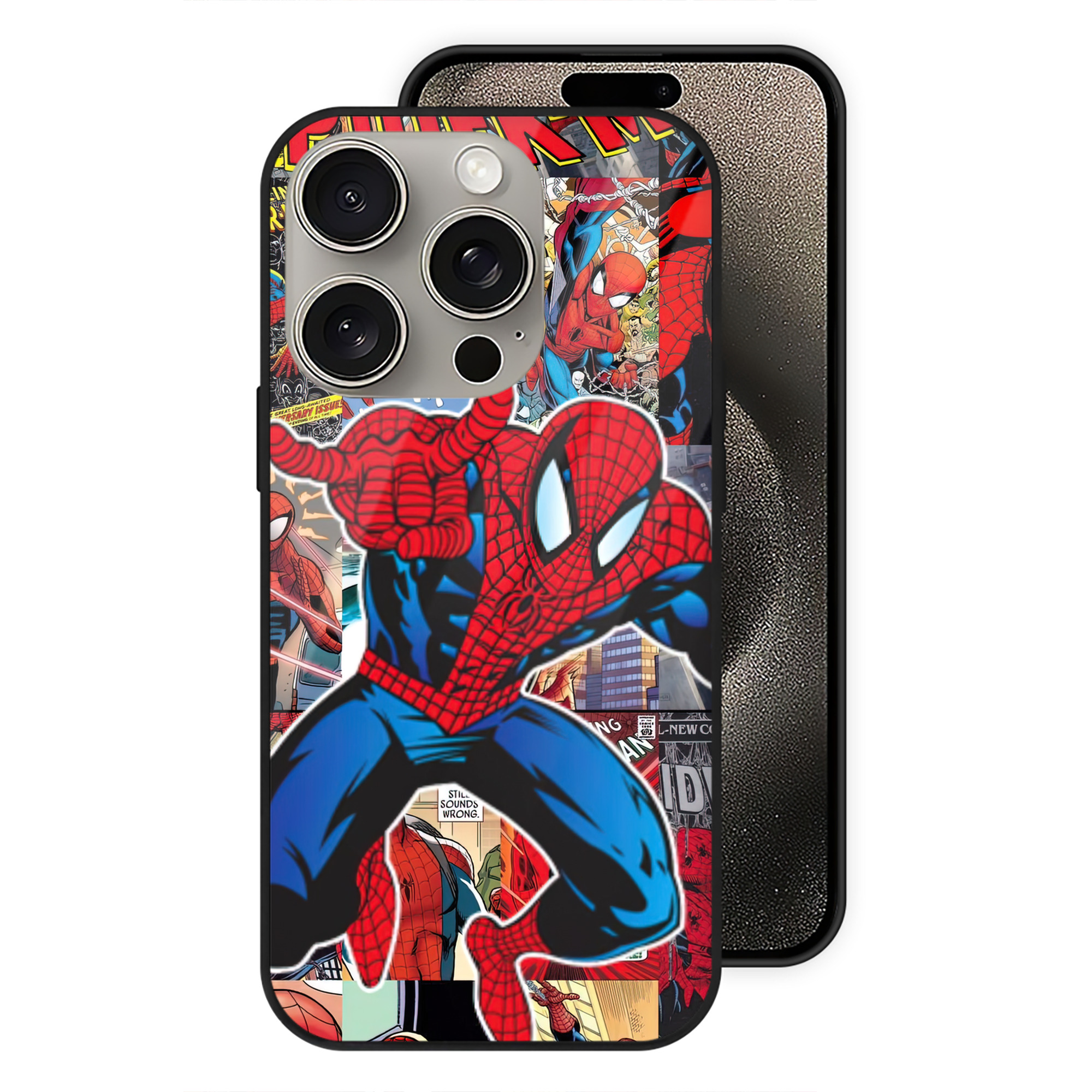 Spider Man スパイダーマン 【iPhone15Pro対応】スマホケース 耐衝撃＆黄変防止 背面ガラス