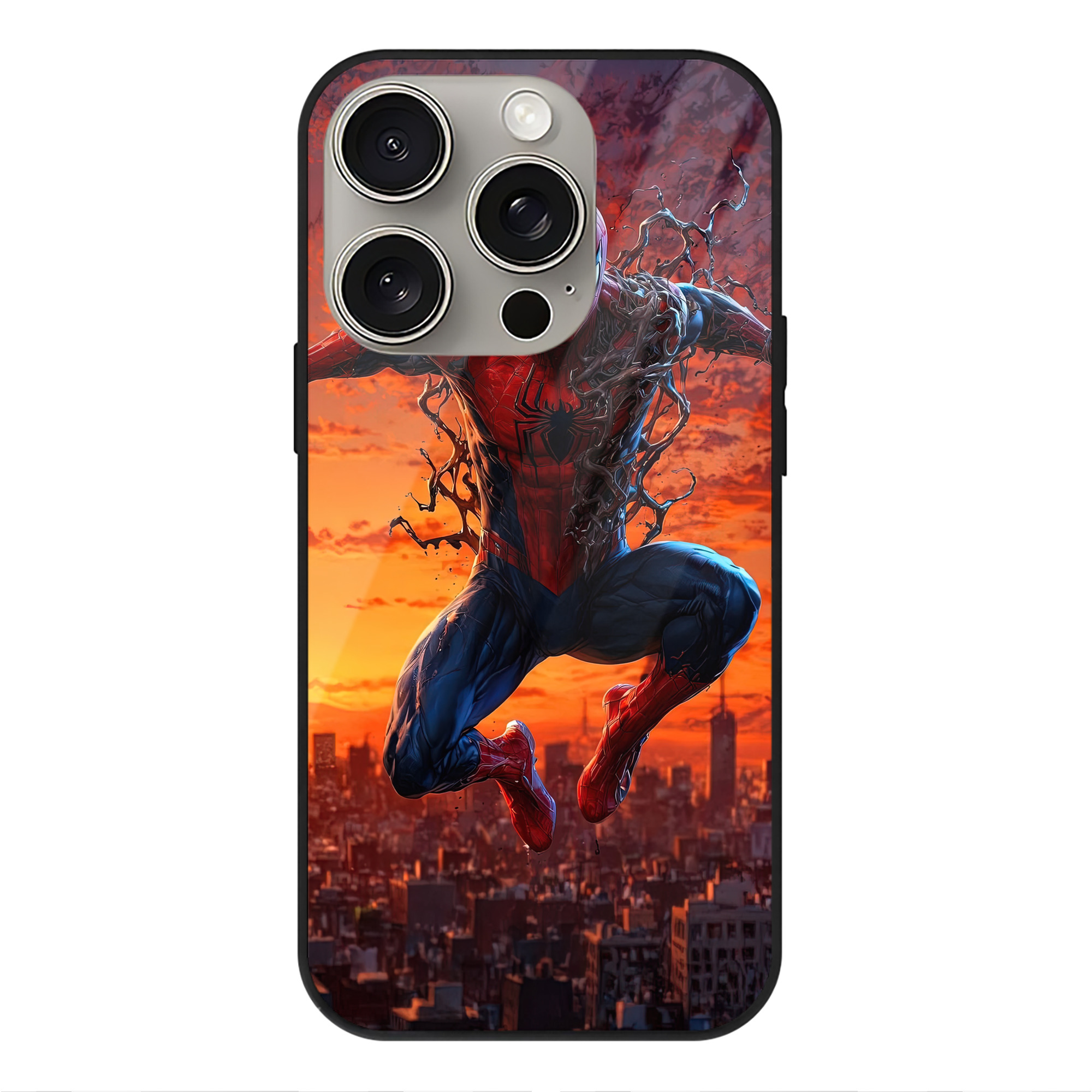 Spider Man スパイダーマン 【iPhone15Pro対応】スマホケース 耐衝撃＆黄変防止 背面ガラス