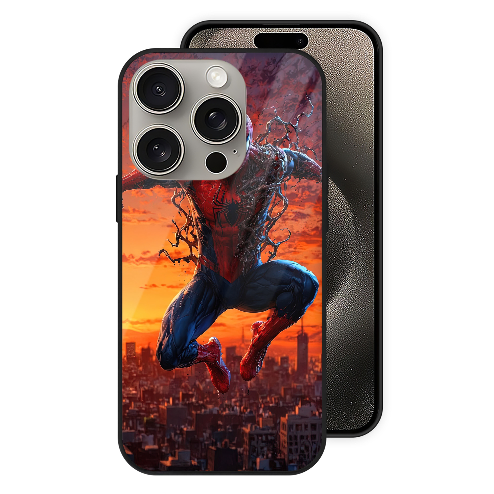 Spider Man スパイダーマン 【iPhone15Pro対応】スマホケース 耐衝撃＆黄変防止 背面ガラス