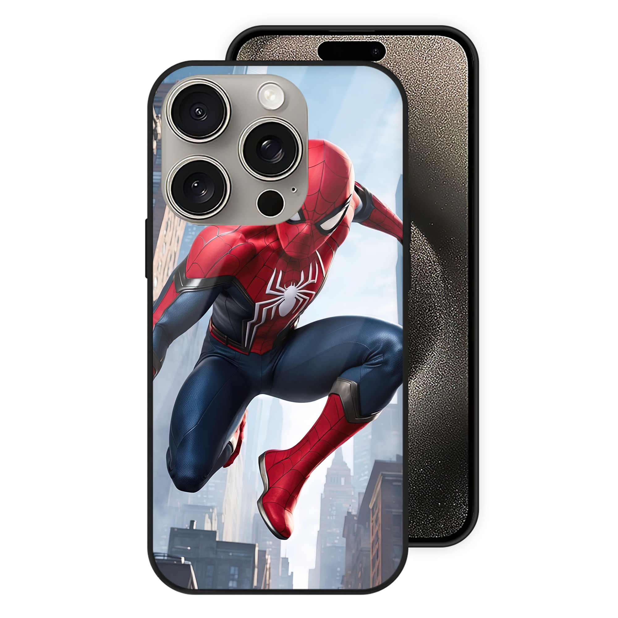 Spider Man スパイダーマン 【iPhone15Pro対応】スマホケース 耐衝撃＆黄変防止 背面ガラス