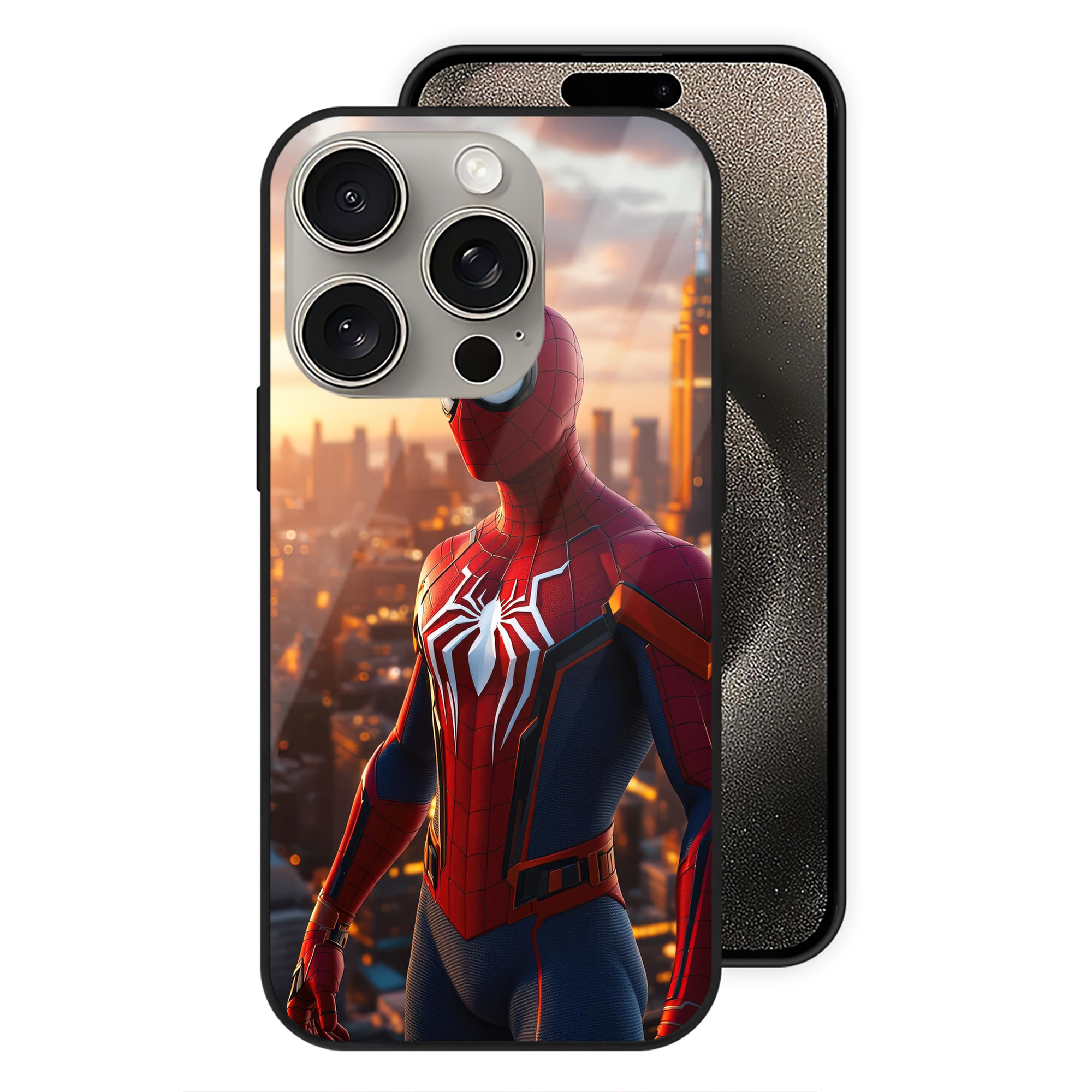 Spider Man スパイダーマン 【iPhone15Pro対応】スマホケース 耐衝撃＆黄変防止 背面ガラス