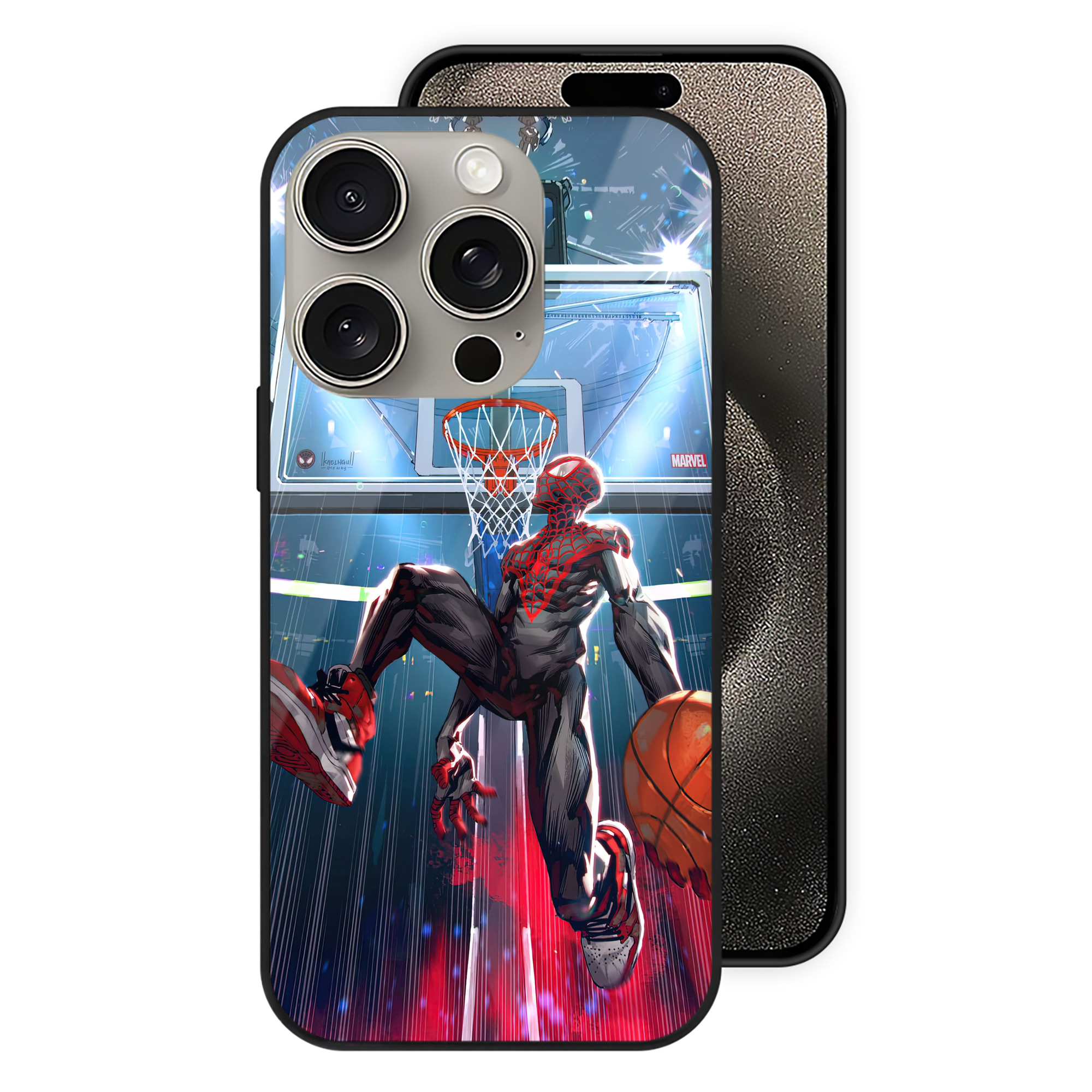 Spider Man スパイダーマン 【iPhone15Pro対応】スマホケース 耐衝撃＆黄変防止 背面ガラス