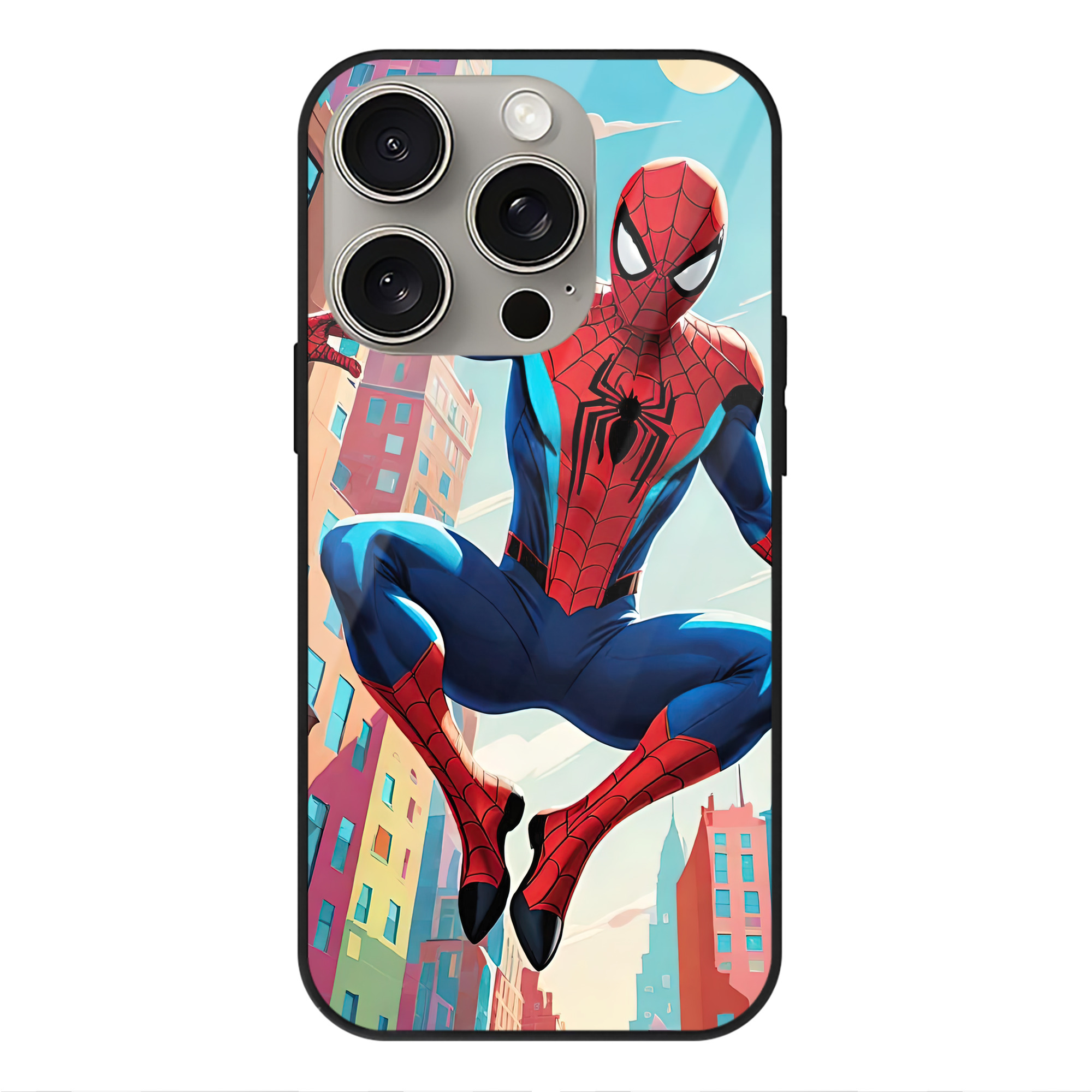 Spider Man スパイダーマン 【iPhone15Pro対応】スマホケース 耐衝撃＆黄変防止 背面ガラス