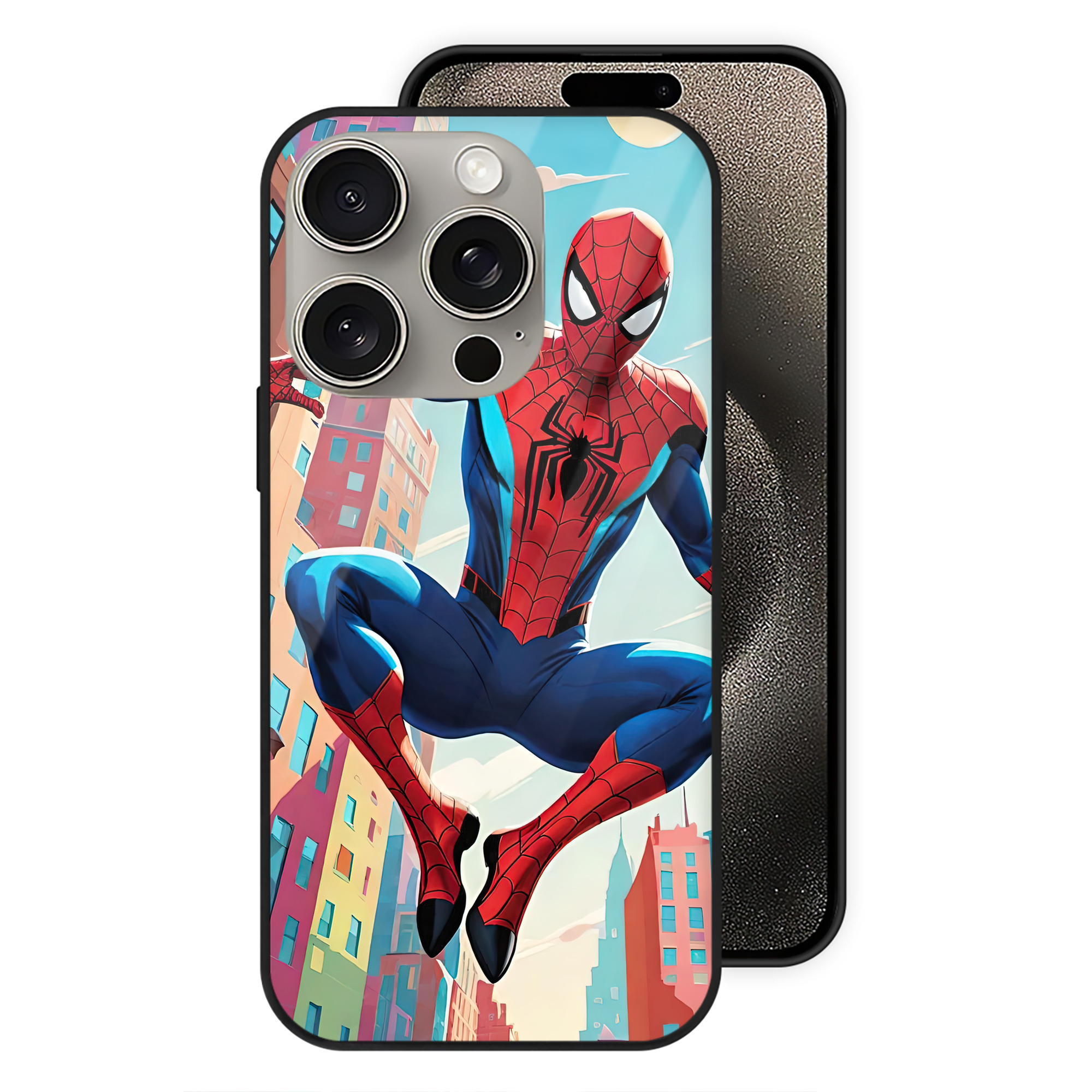 Spider Man スパイダーマン 【iPhone15Pro対応】スマホケース 耐衝撃＆黄変防止 背面ガラス