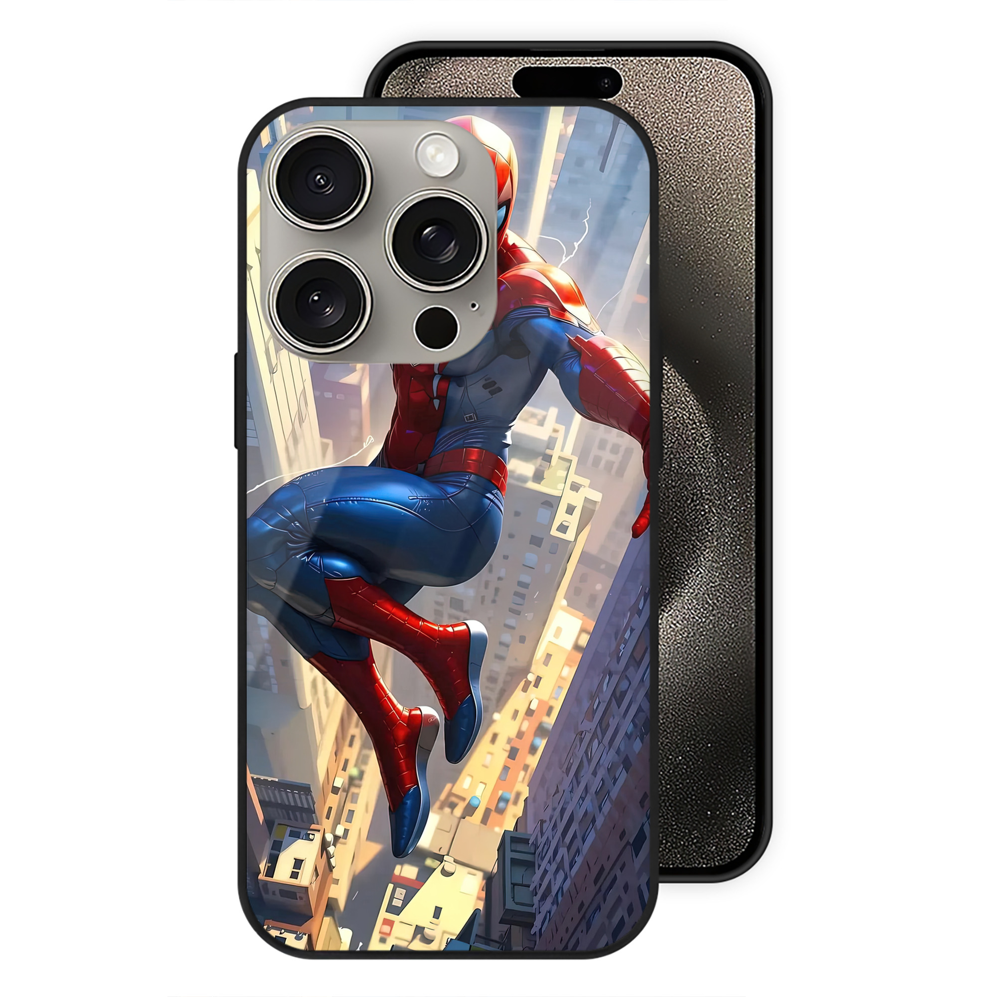 （画像用） Spider Man スパイダーマン 【iPhone15Pro対応】スマホケース 耐衝撃＆黄変防止 背面ガラス