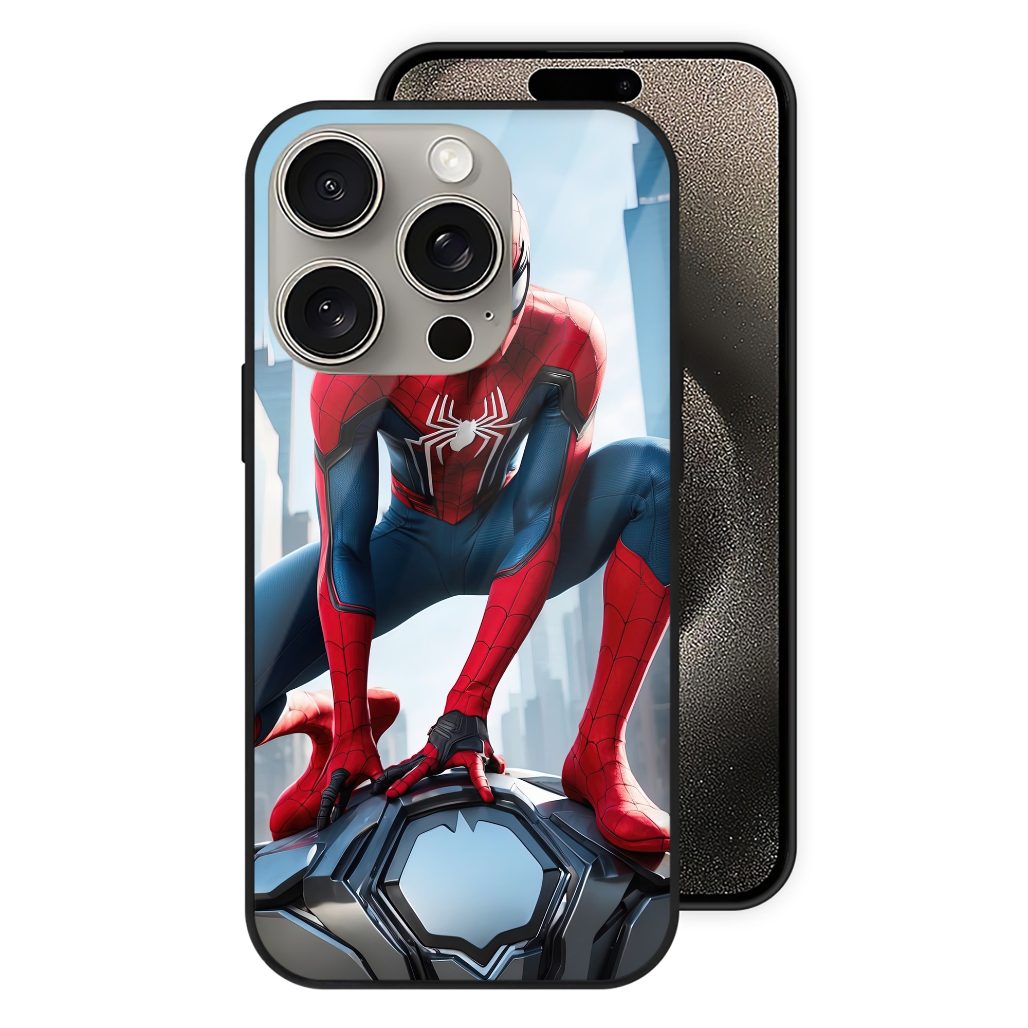 Spider Man スパイダーマン 【iPhone15Pro対応】スマホケース 耐衝撃＆黄変防止 背面ガラス