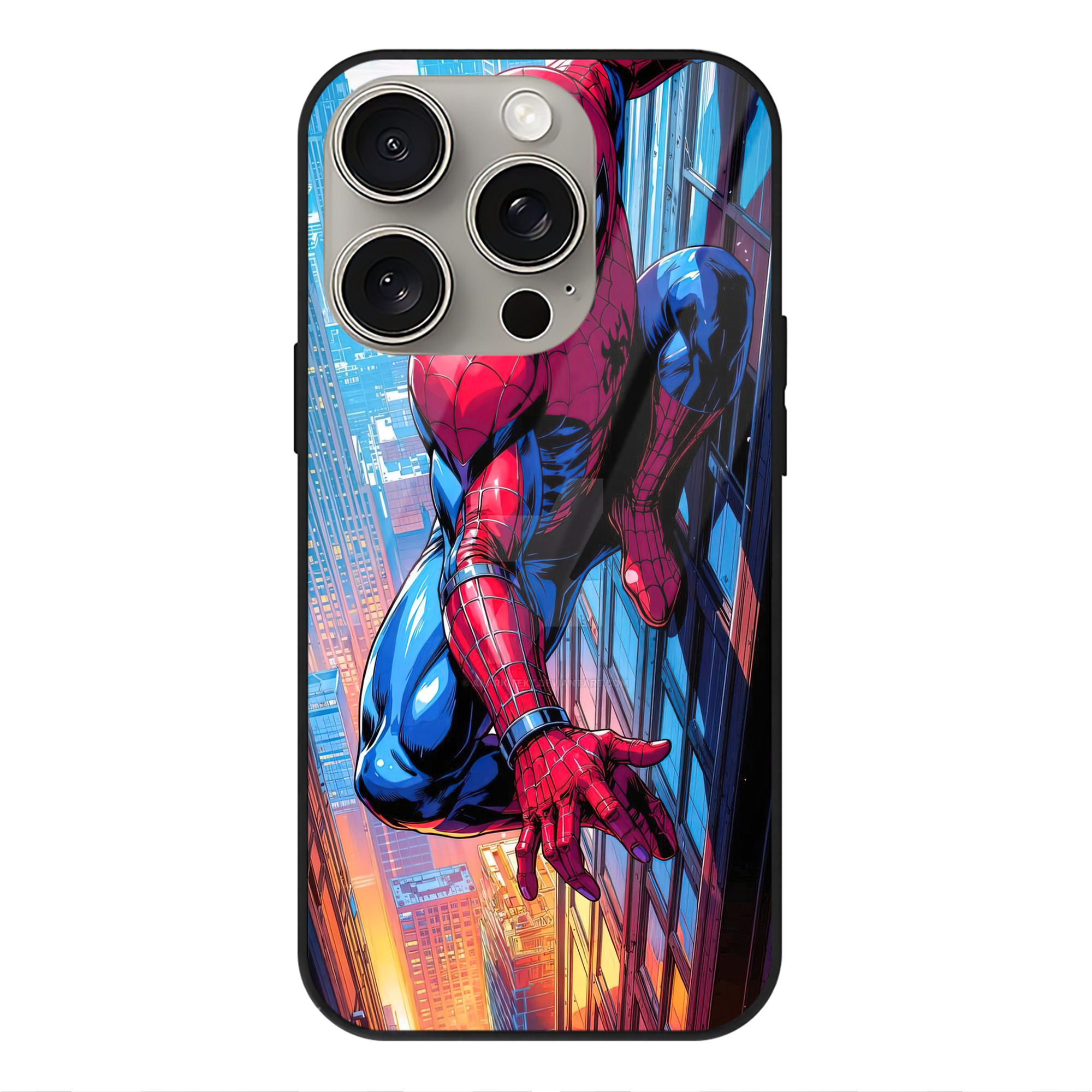 （画像用） Spider Man スパイダーマン 【iPhone15Pro対応】スマホケース 耐衝撃＆黄変防止 背面ガラス