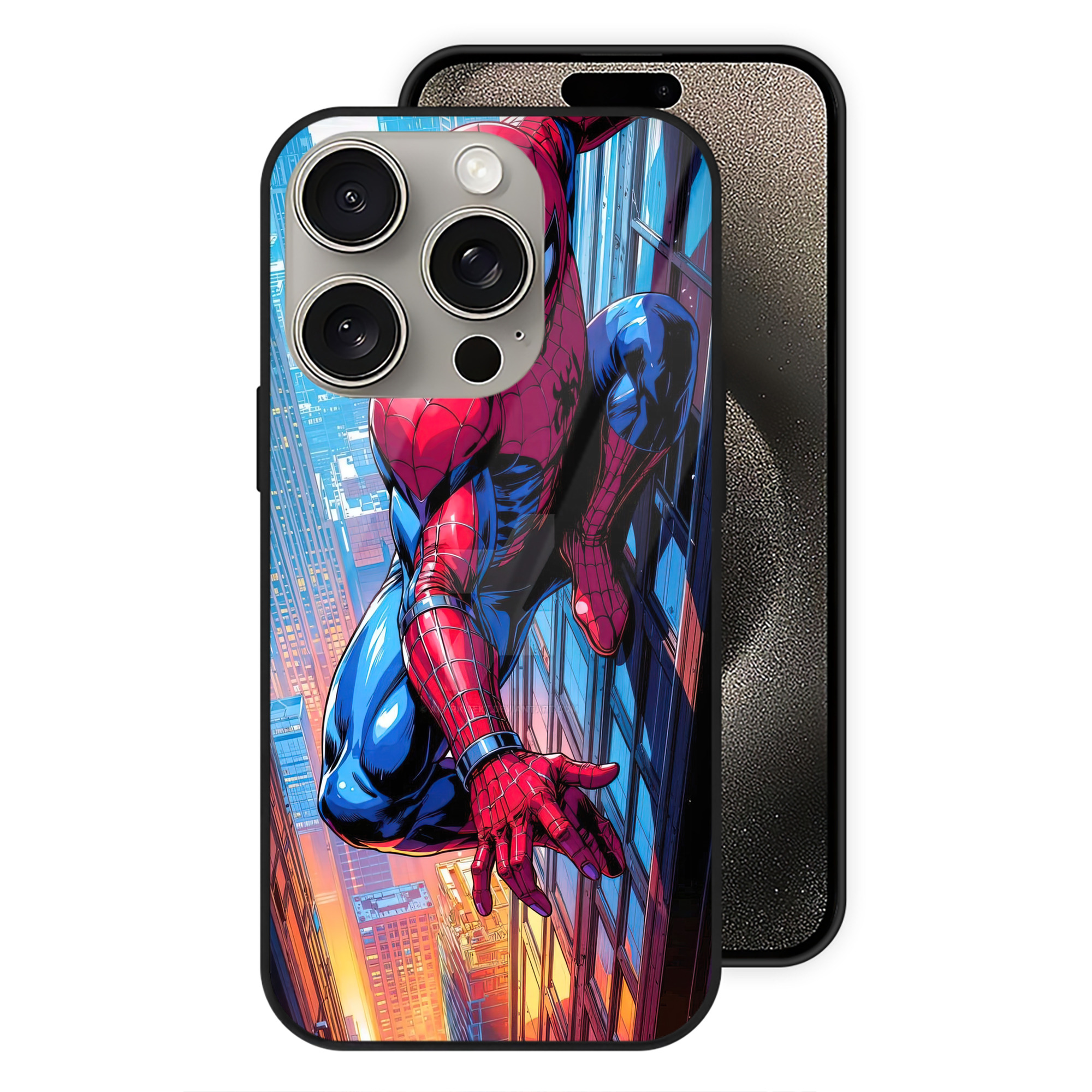 Spider Man スパイダーマン 【iPhone15Pro対応】スマホケース 耐衝撃＆黄変防止 背面ガラス