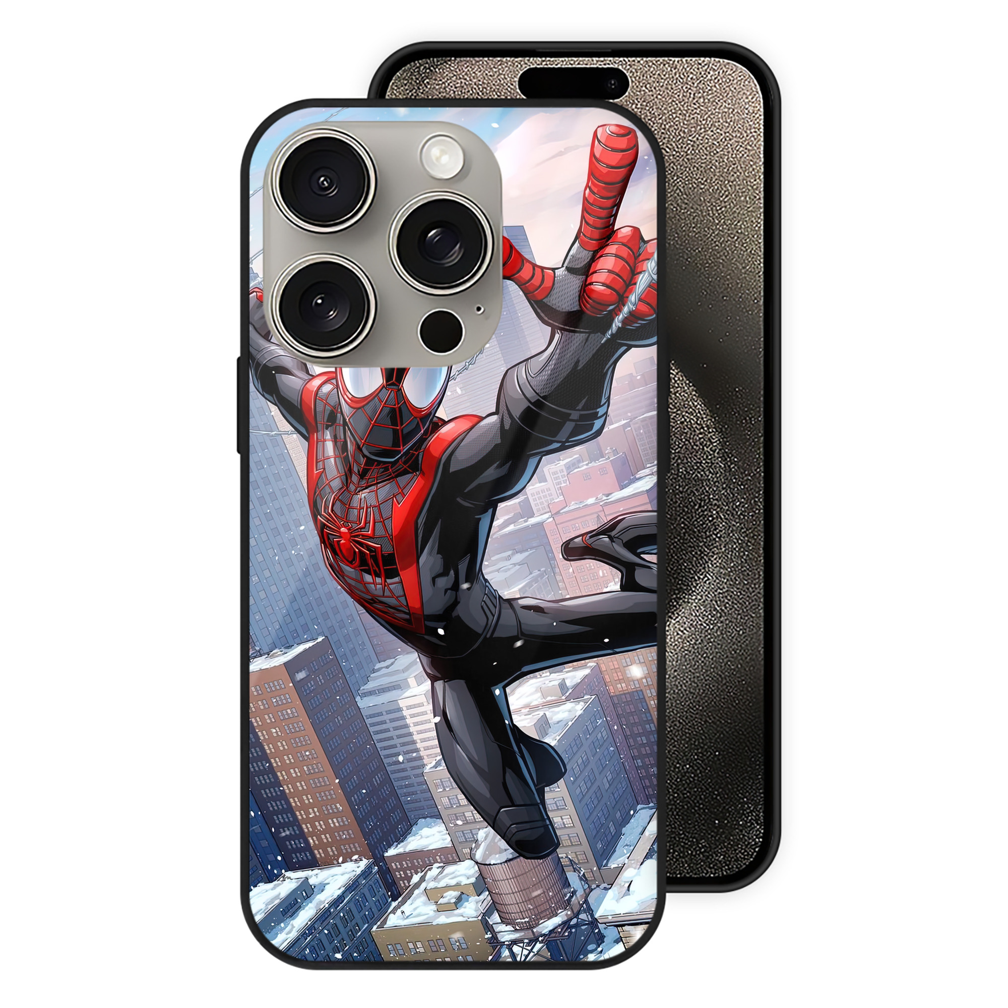 Spider Man スパイダーマン 【iPhone15Pro対応】スマホケース 耐衝撃＆黄変防止 背面ガラス
