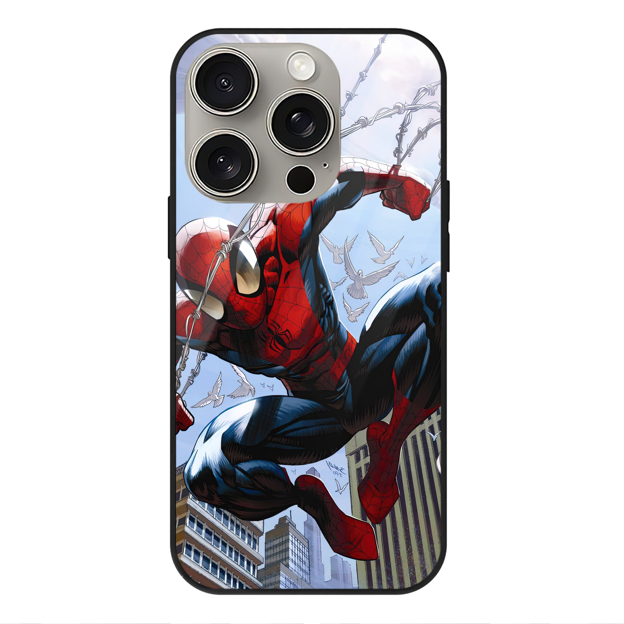Spider Man スパイダーマン 【iPhone15Pro対応】スマホケース 耐衝撃＆黄変防止 背面ガラス