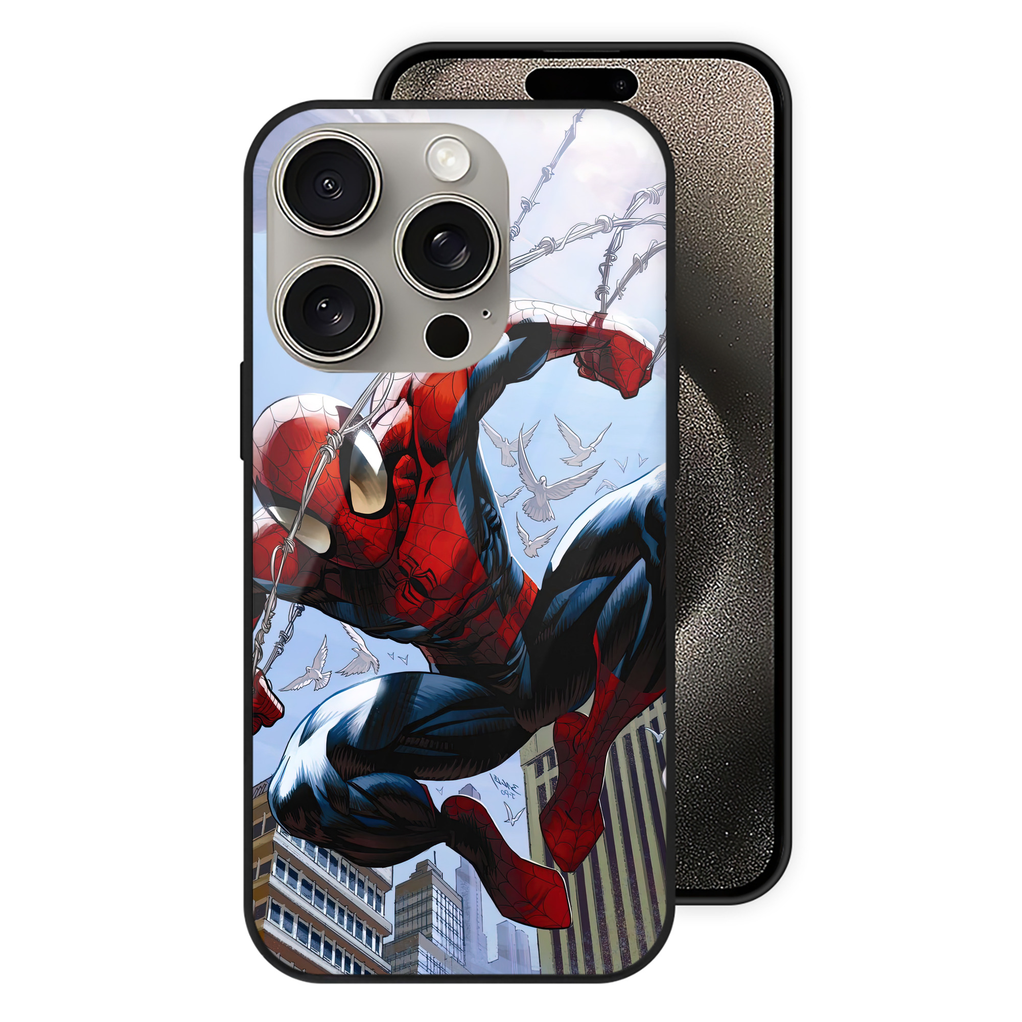 Spider Man スパイダーマン 【iPhone15Pro対応】スマホケース 耐衝撃＆黄変防止 背面ガラス