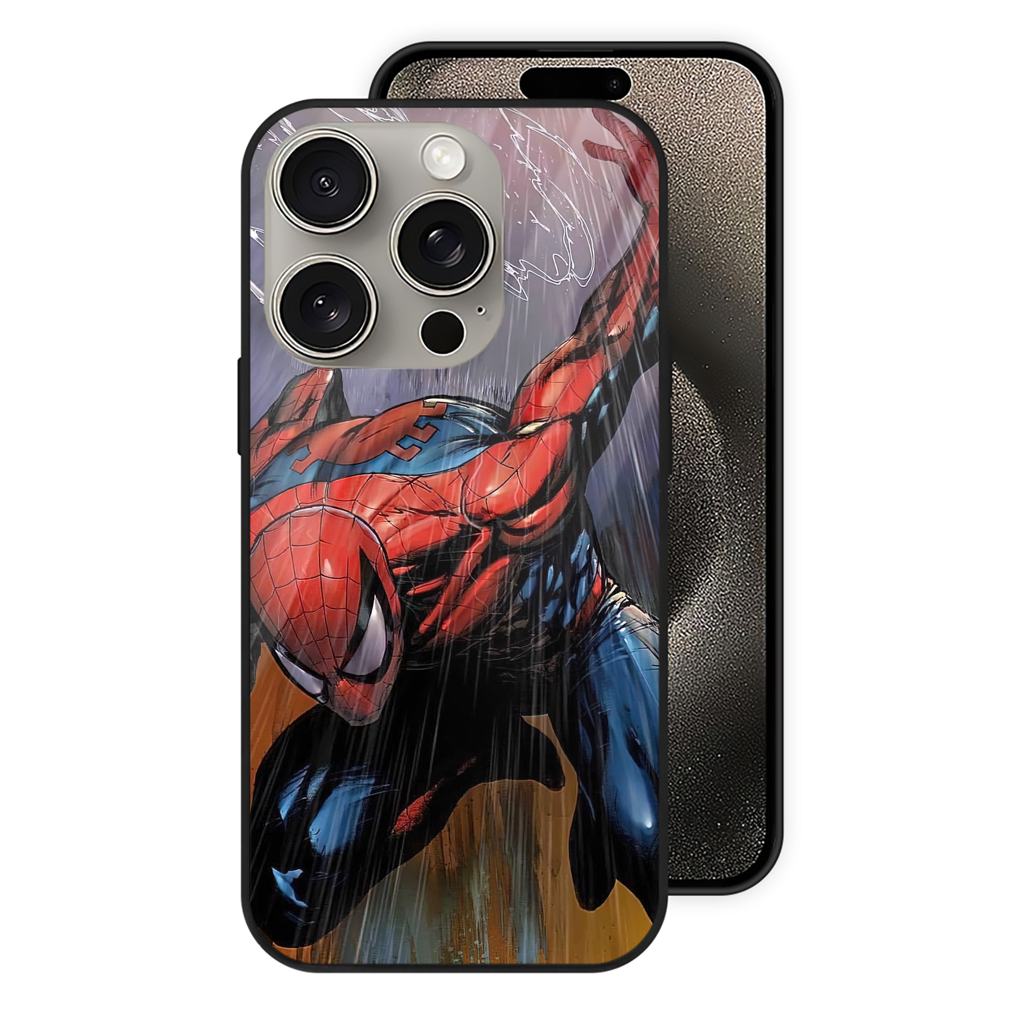（画像用） Spider Man スパイダーマン 【iPhone15Pro対応】スマホケース 耐衝撃＆黄変防止 背面ガラス