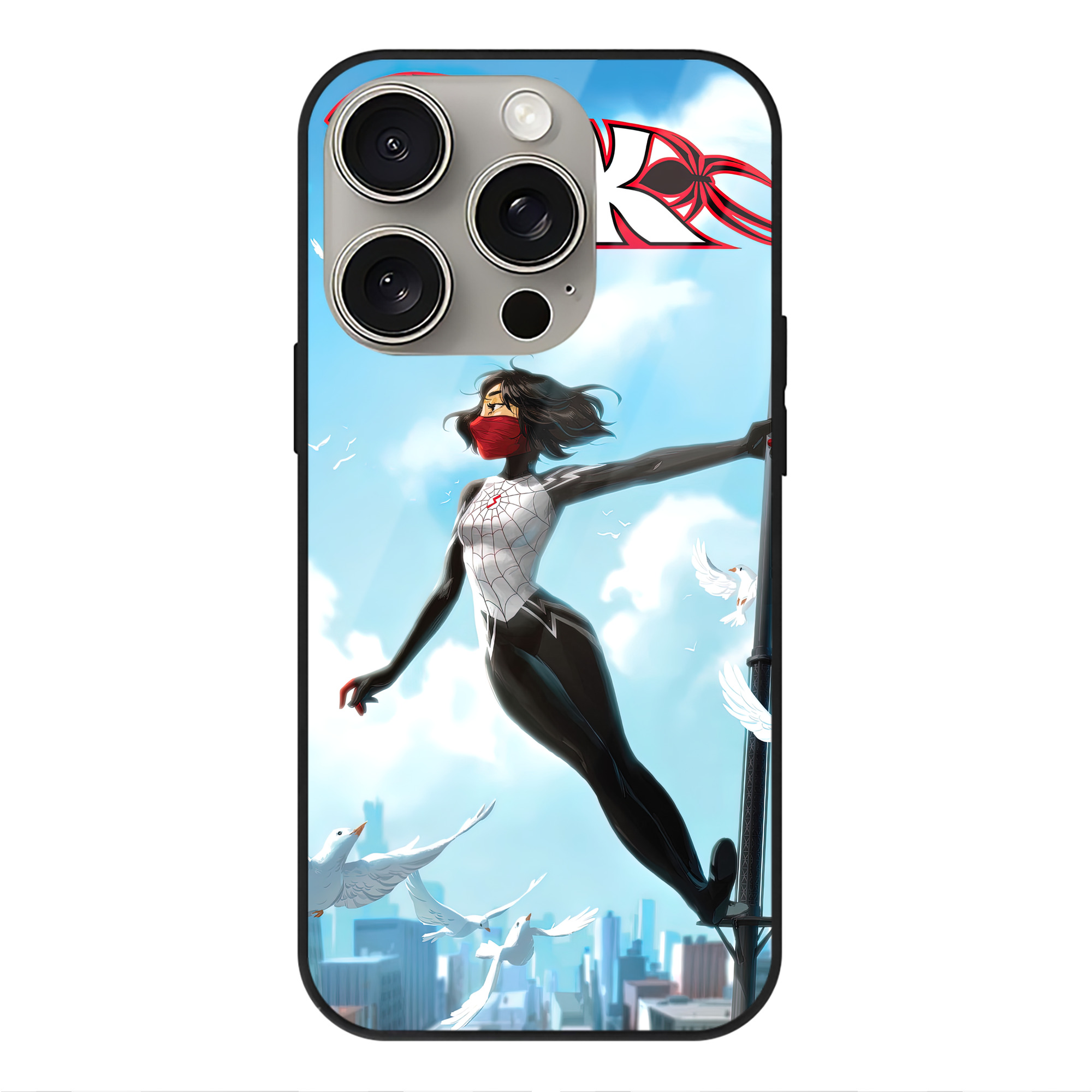 Spider Man スパイダーマン 【iPhone15Pro対応】スマホケース 耐衝撃＆黄変防止 背面ガラス