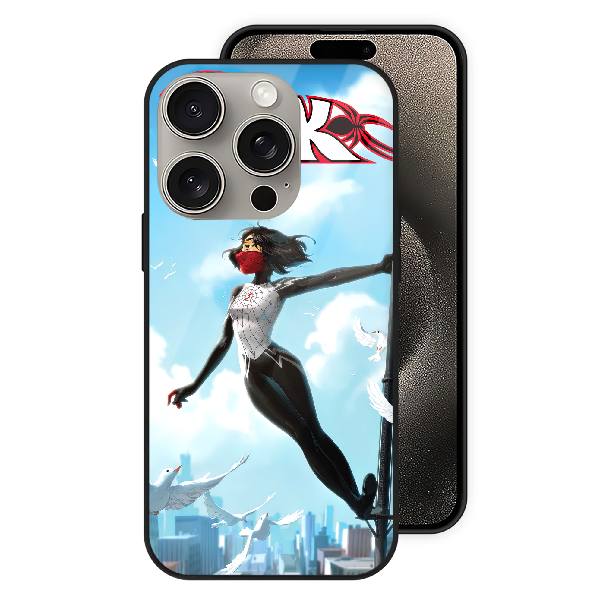 Spider Man スパイダーマン 【iPhone15Pro対応】スマホケース 耐衝撃＆黄変防止 背面ガラス