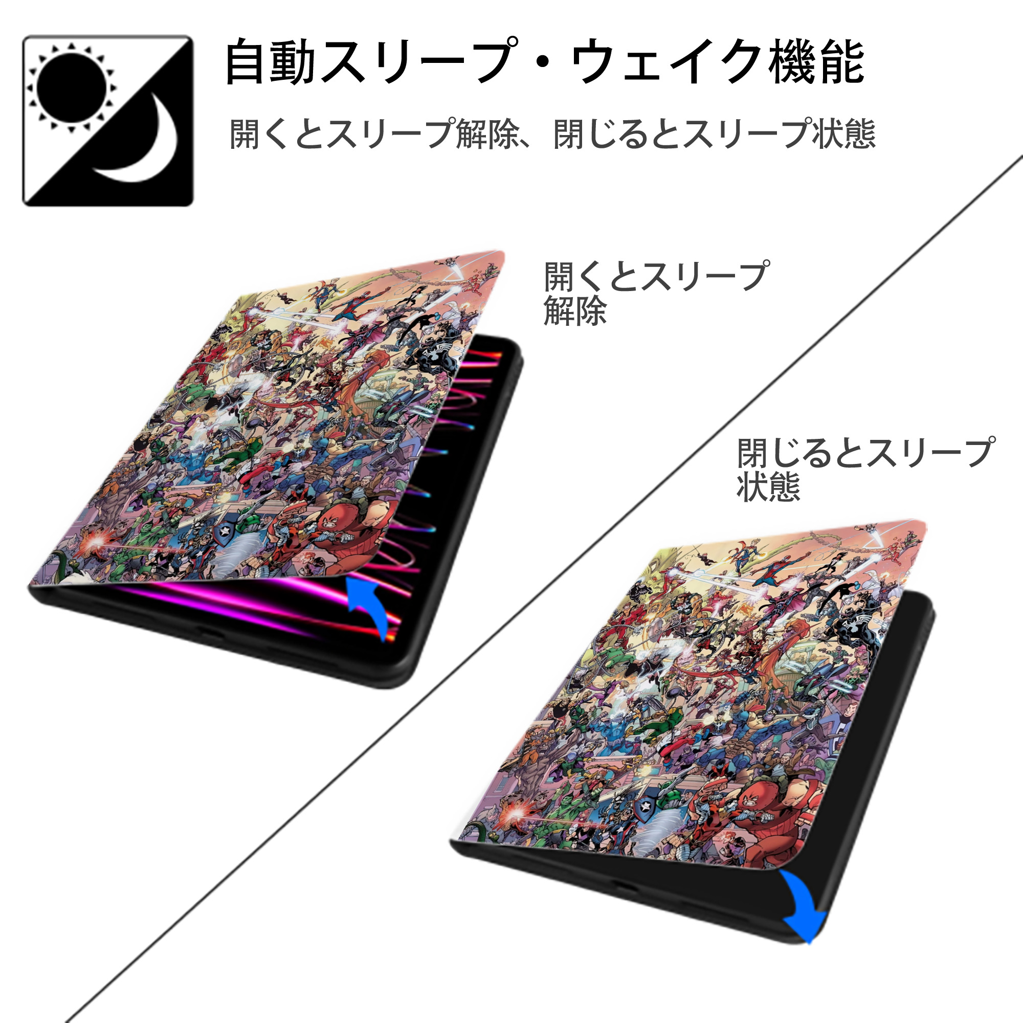 Spider Man スパイダーマン IPad ケース ペン収納付き 三つ折りスタンド PUレザー×シリコン 対応機種9.5/10.5/10.9インチ