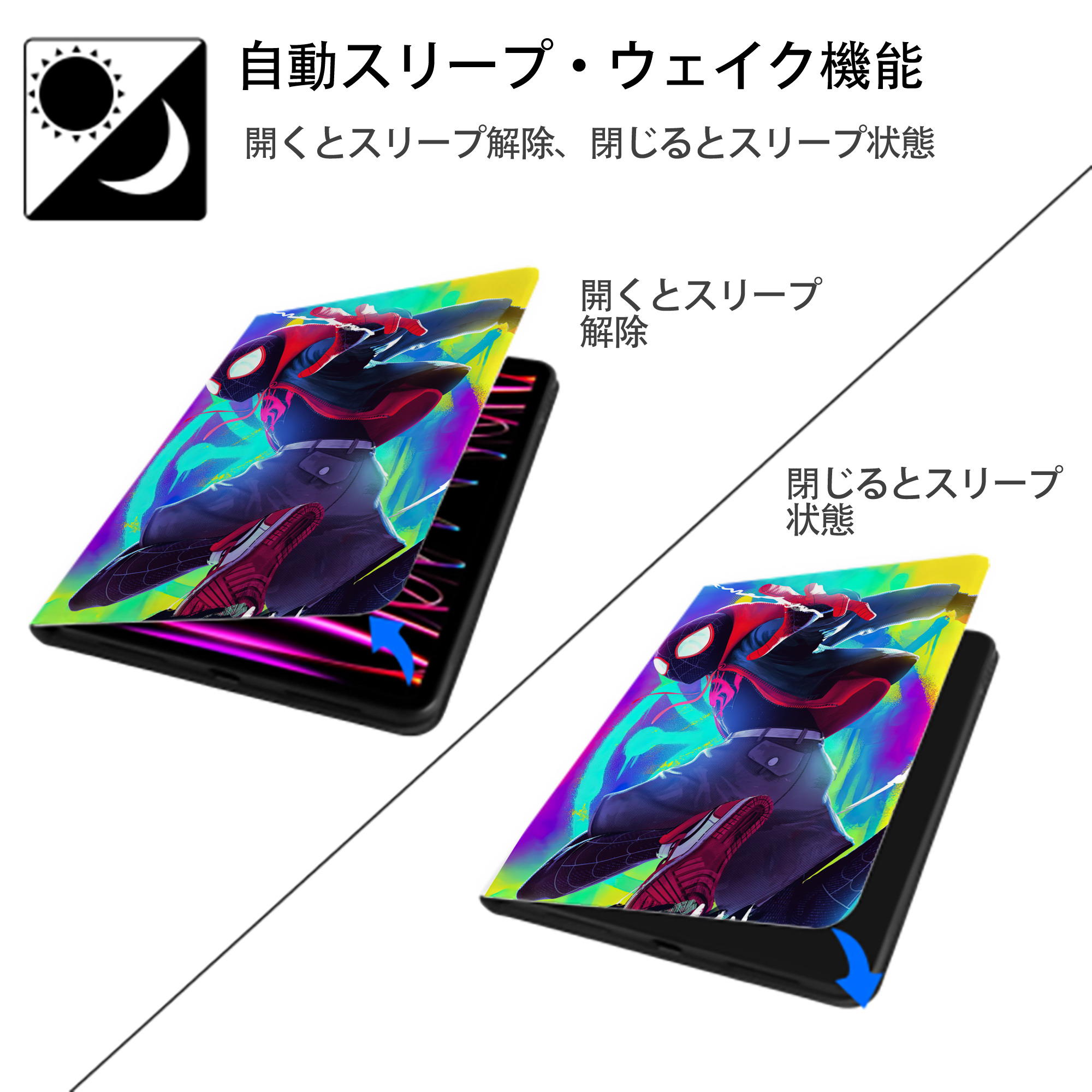Spider Man スパイダーマン IPad ケース ペン収納付き 三つ折りスタンド PUレザー×シリコン 対応機種9.5/10.5/10.9インチ