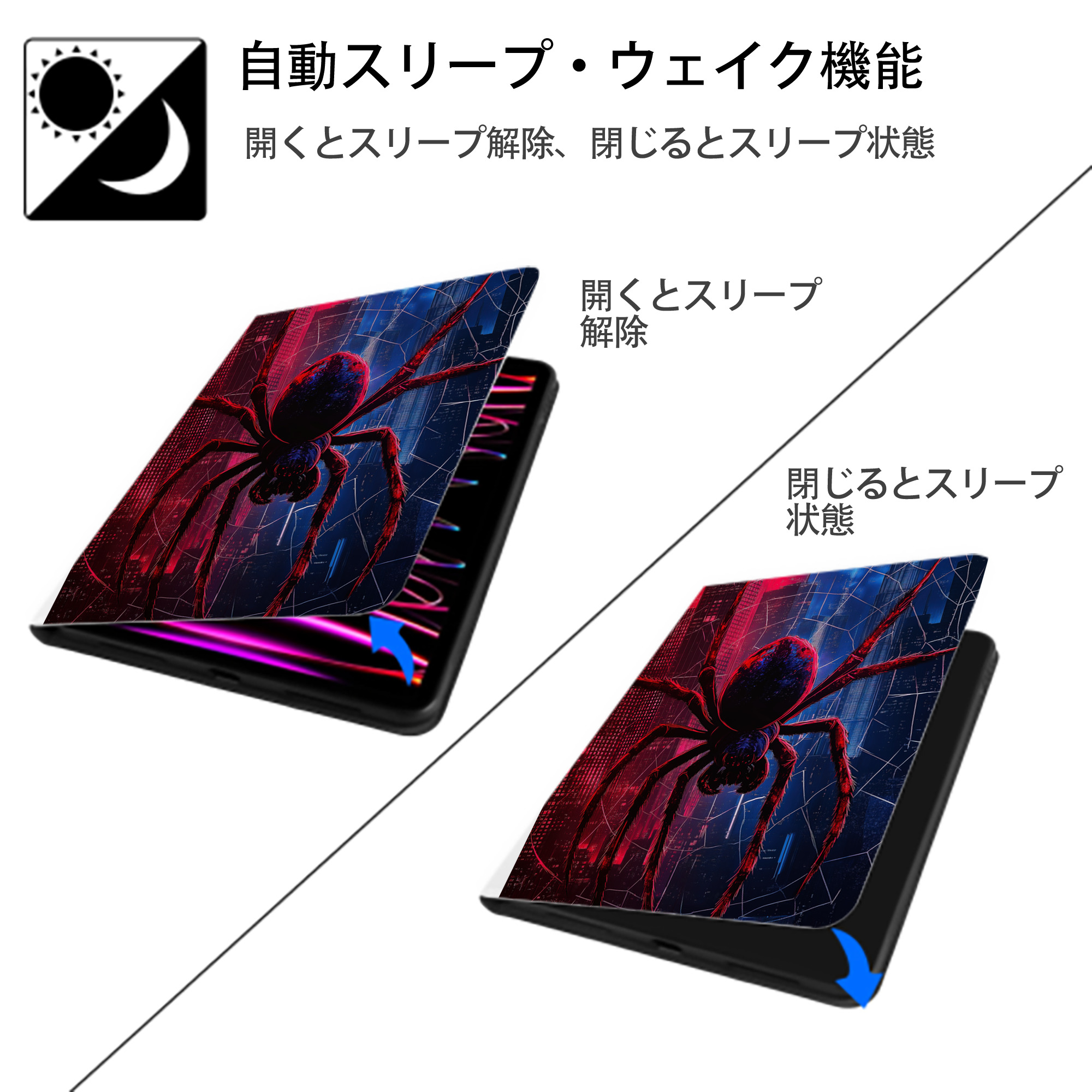 Spider Man スパイダーマン IPad ケース ペン収納付き 三つ折りスタンド PUレザー×シリコン 対応機種9.5/10.5/10.9インチ