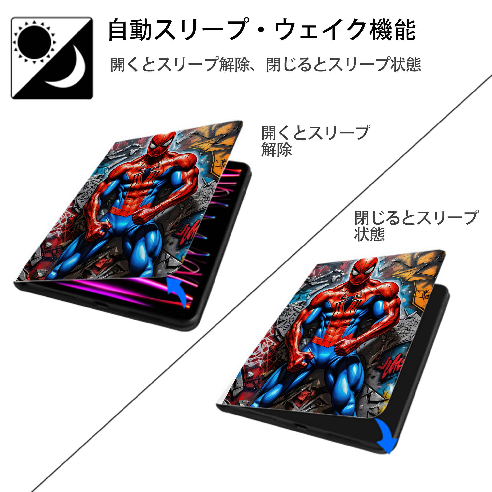 Spider Man スパイダーマン IPad ケース ペン収納付き 三つ折りスタンド PUレザー×シリコン 対応機種9.5/10.5/10.9インチ