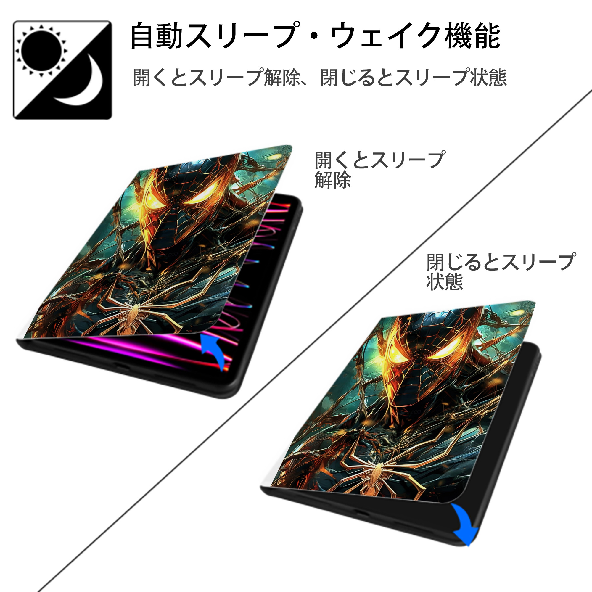 Spider Man スパイダーマン IPad ケース ペン収納付き 三つ折りスタンド PUレザー×シリコン 対応機種9.5/10.5/10.9インチ