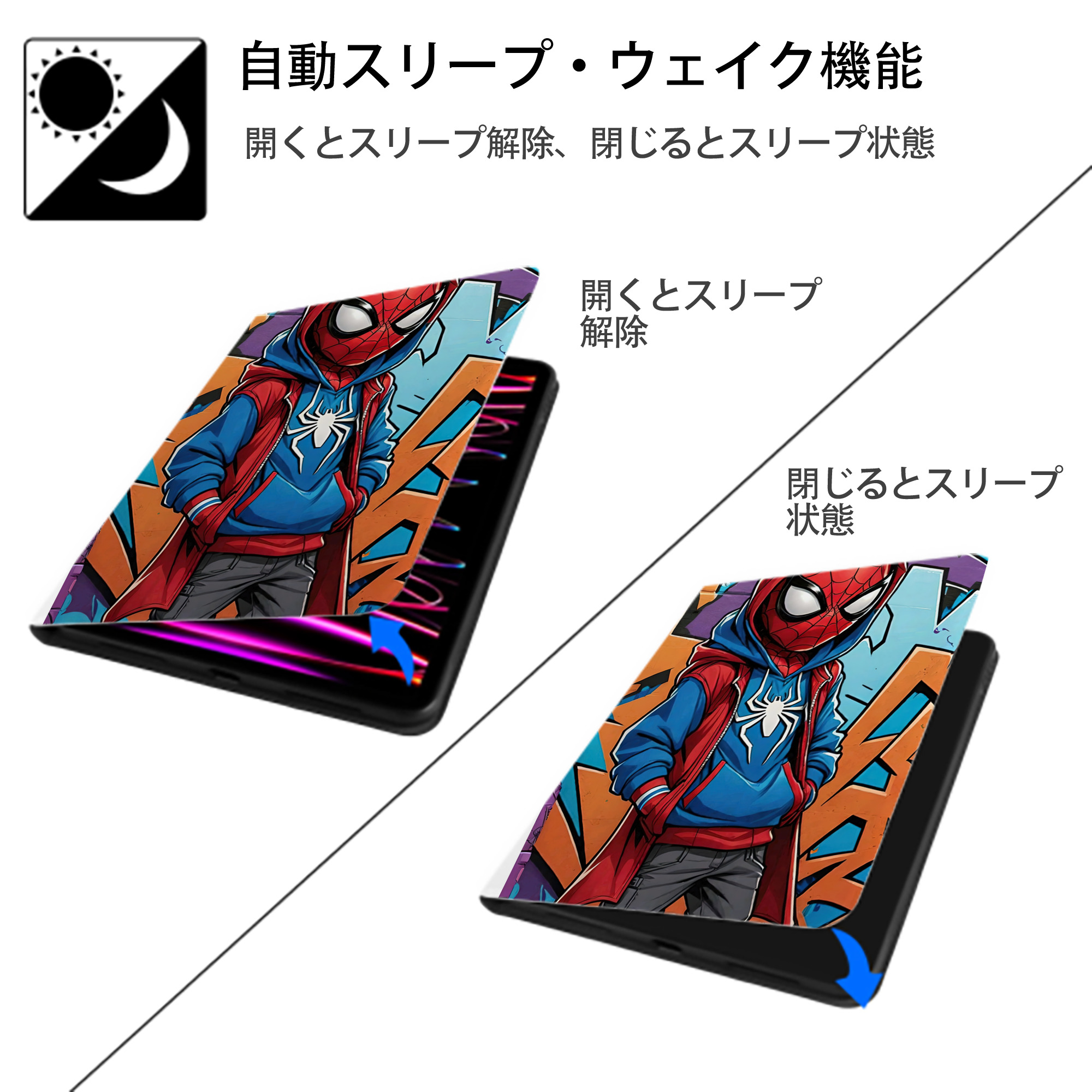Spider Man スパイダーマン IPad ケース ペン収納付き 三つ折りスタンド PUレザー×シリコン 対応機種9.5/10.5/10.9インチ