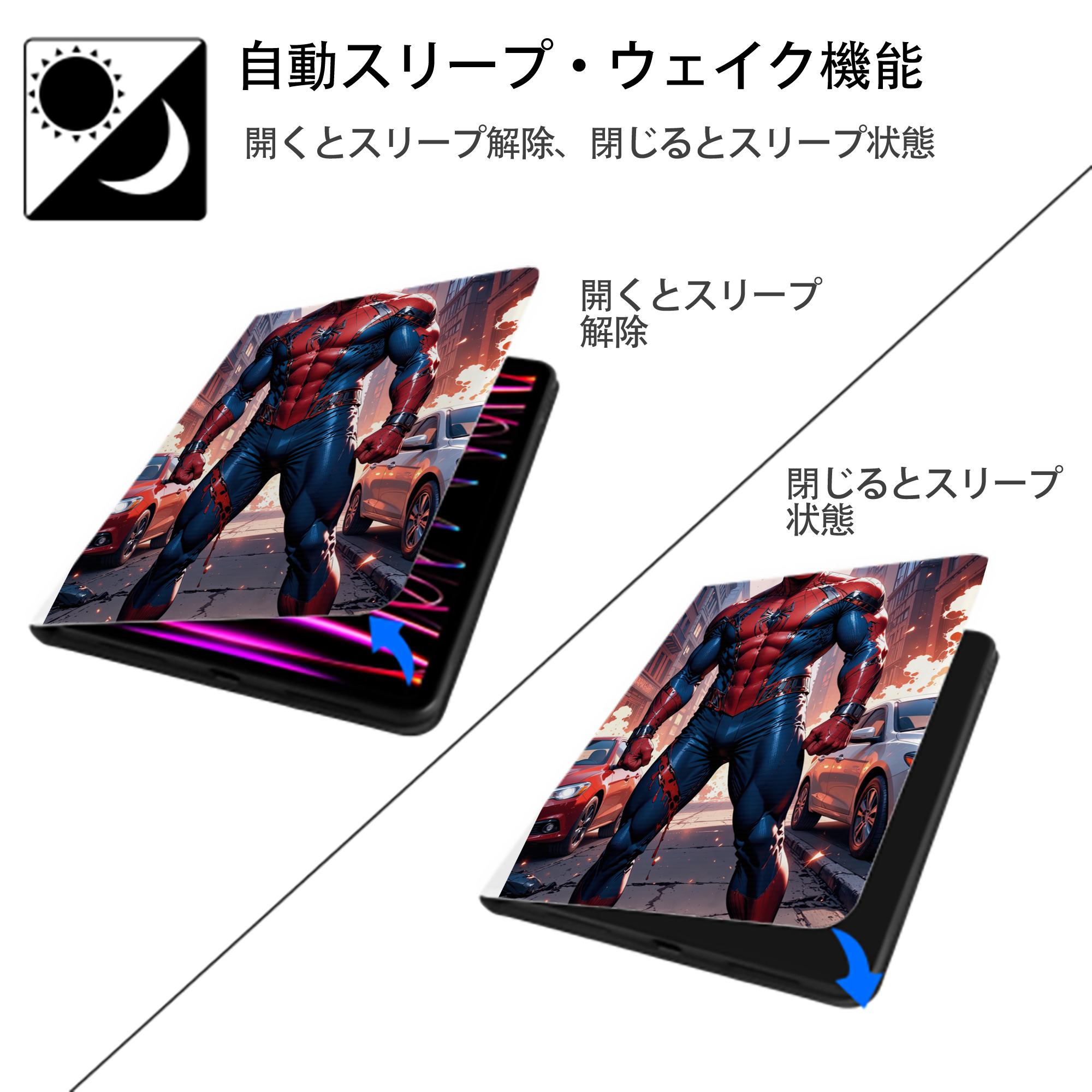 Spider Man スパイダーマン IPad ケース ペン収納付き 三つ折りスタンド PUレザー×シリコン 対応機種9.5/10.5/10.9インチ