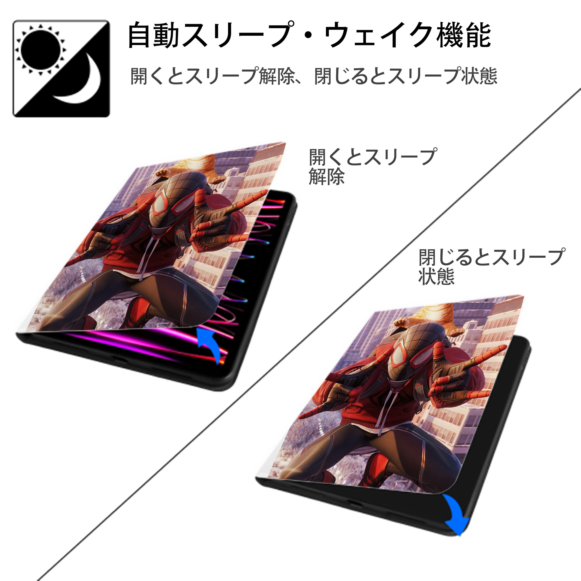 Spider Man スパイダーマン IPad ケース ペン収納付き 三つ折りスタンド PUレザー×シリコン 対応機種9.5/10.5/10.9インチ