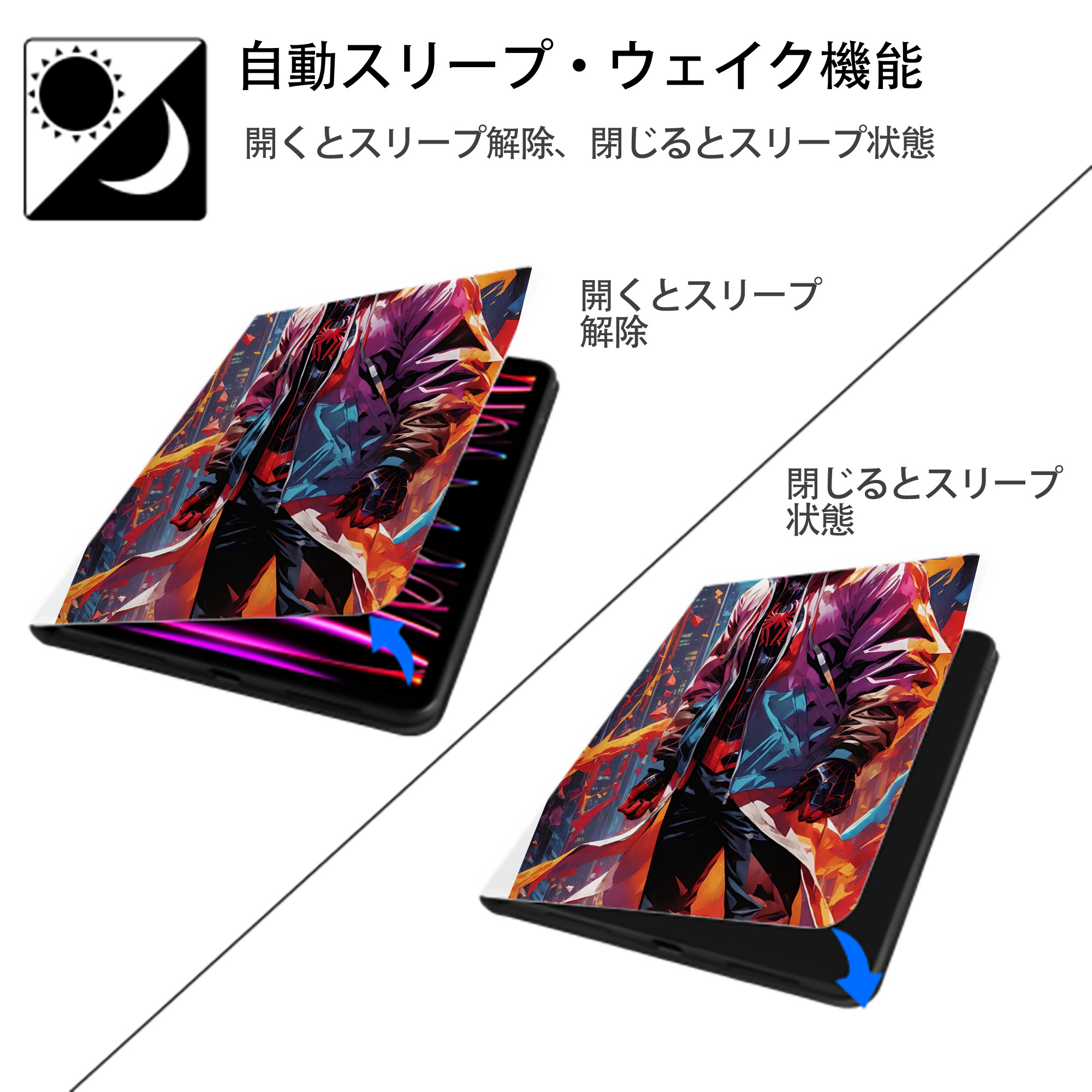 Spider Man スパイダーマン IPad ケース ペン収納付き 三つ折りスタンド PUレザー×シリコン 対応機種9.5/10.5/10.9インチ