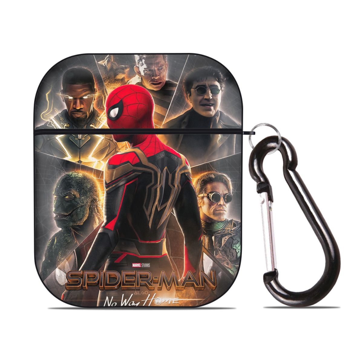 （画像用） Spider Man スパイダーマン AirPods 第2世代保護ケース ハードシェル ブラック 耐衝撃・防指紋・カラビナ付き