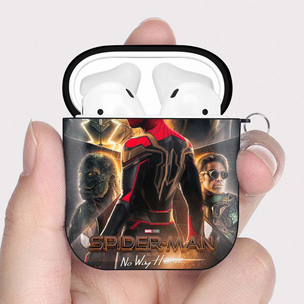 （画像用） Spider Man スパイダーマン AirPods 第2世代保護ケース ハードシェル ブラック 耐衝撃・防指紋・カラビナ付き