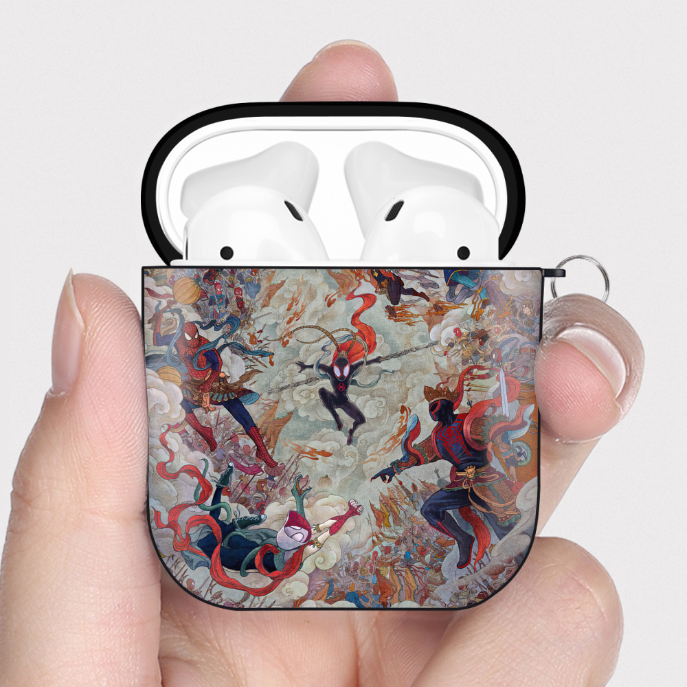 （画像用） Spider Man スパイダーマン AirPods 第2世代保護ケース ハードシェル ブラック 耐衝撃・防指紋・カラビナ付き
