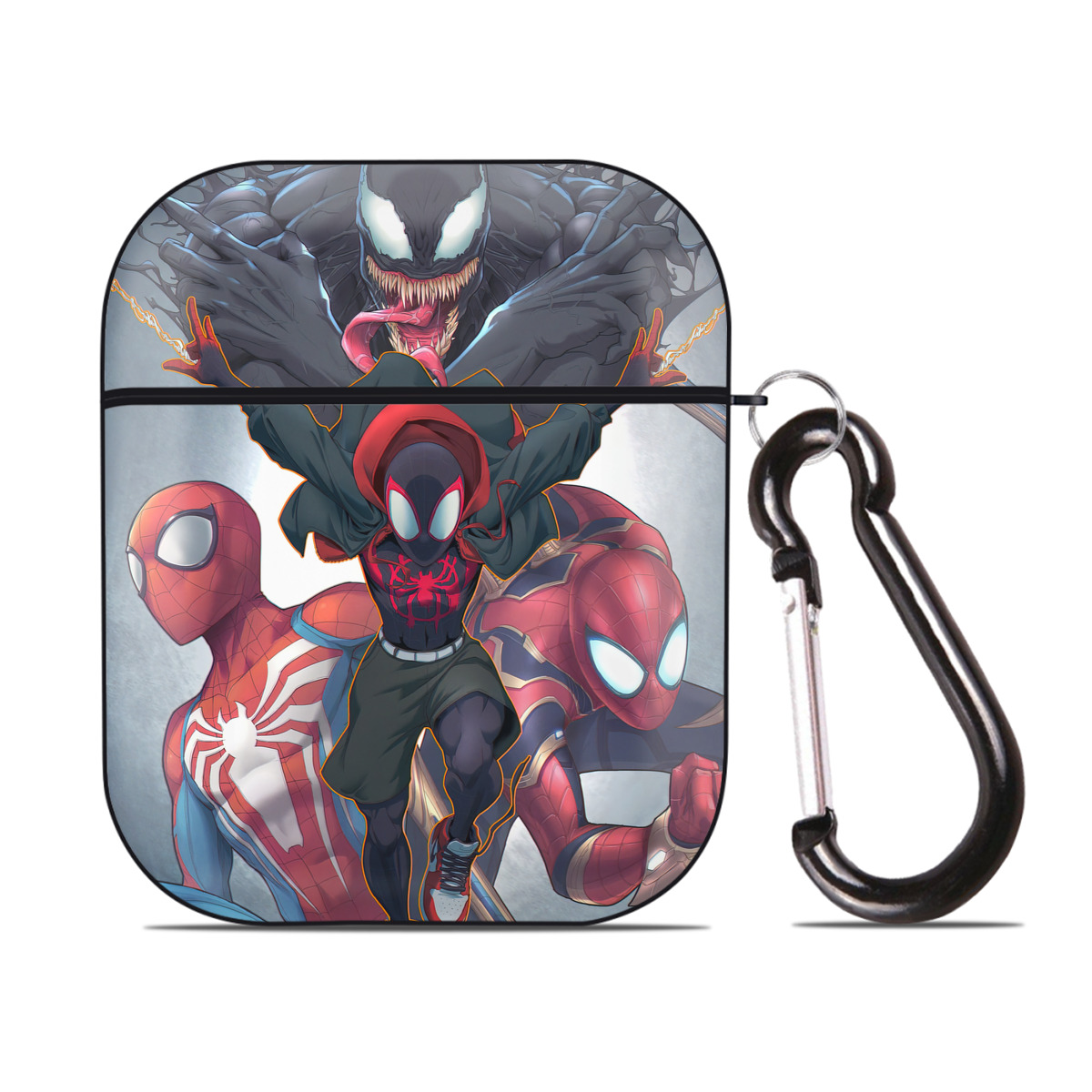 （画像用） Spider Man スパイダーマン AirPods 第2世代保護ケース ハードシェル ブラック 耐衝撃・防指紋・カラビナ付き