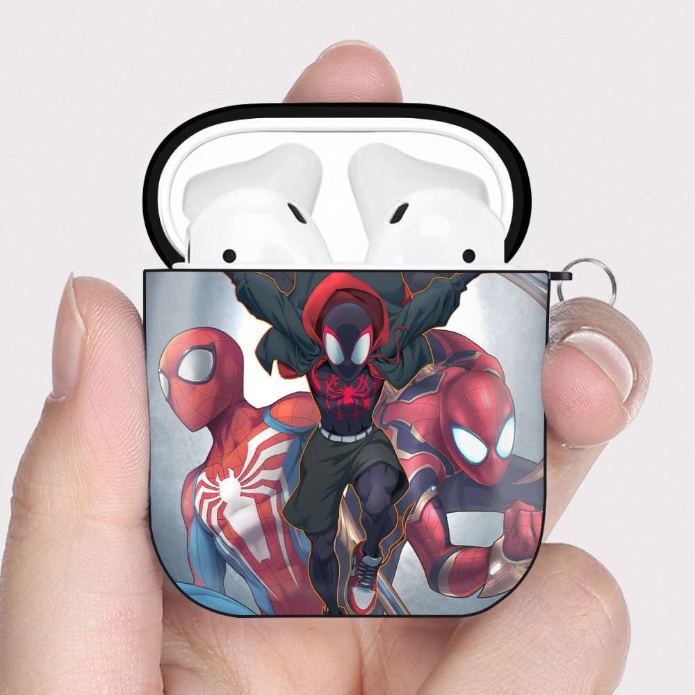 （画像用） Spider Man スパイダーマン AirPods 第2世代保護ケース ハードシェル ブラック 耐衝撃・防指紋・カラビナ付き
