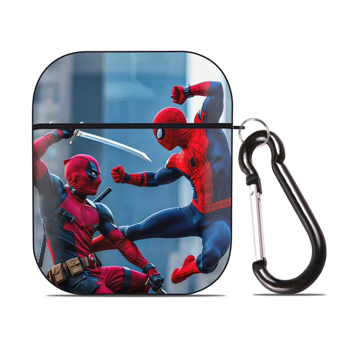 （画像用） Spider Man スパイダーマン AirPods 第2世代保護ケース ハードシェル ブラック 耐衝撃・防指紋・カラビナ付き