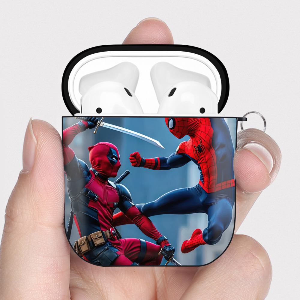 （画像用） Spider Man スパイダーマン AirPods 第2世代保護ケース ハードシェル ブラック 耐衝撃・防指紋・カラビナ付き