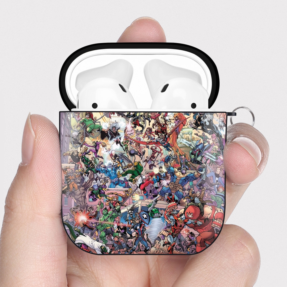 （画像用） Spider Man スパイダーマン AirPods 第2世代保護ケース ハードシェル ブラック 耐衝撃・防指紋・カラビナ付き