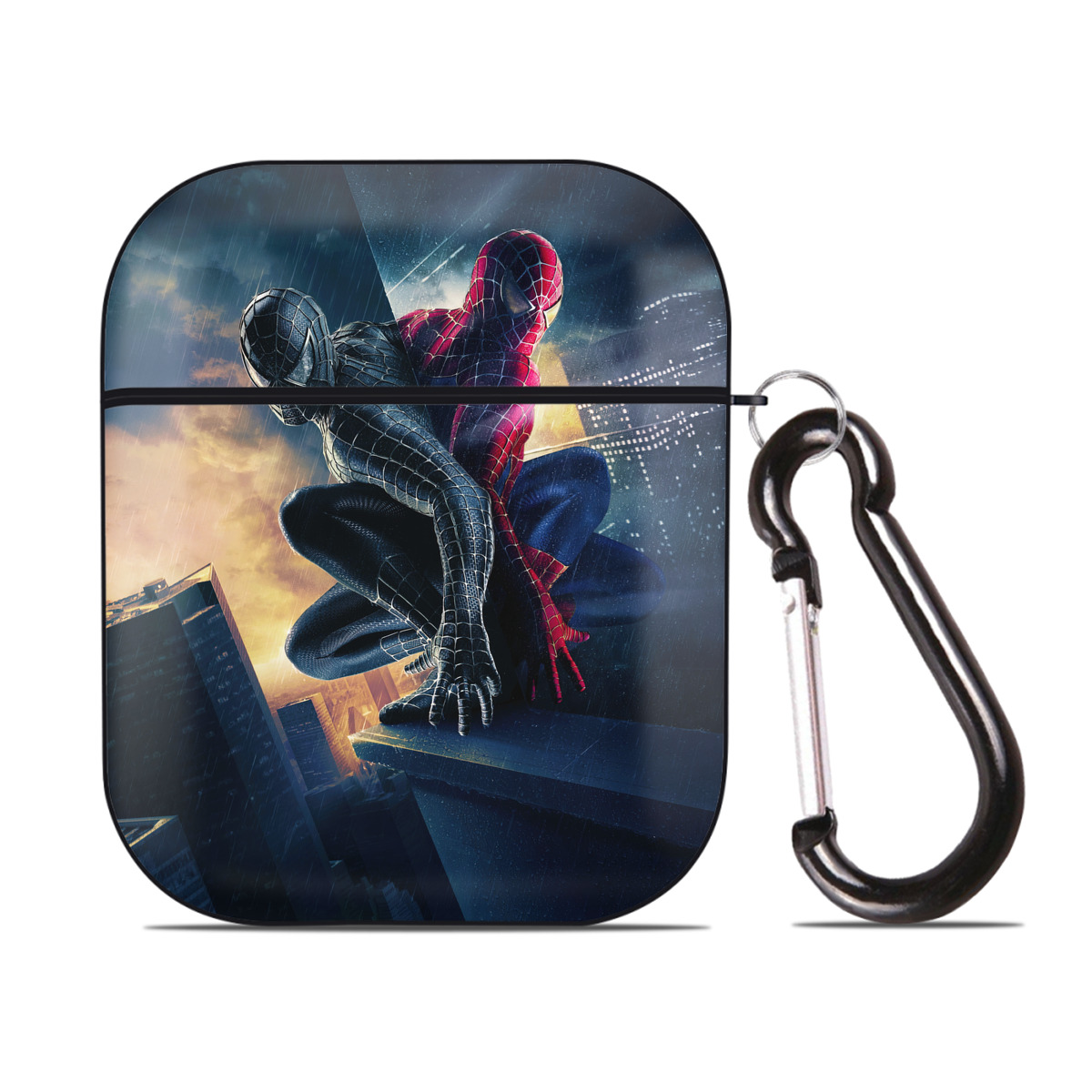 （画像用） Spider Man スパイダーマン AirPods 第2世代保護ケース ハードシェル ブラック 耐衝撃・防指紋・カラビナ付き