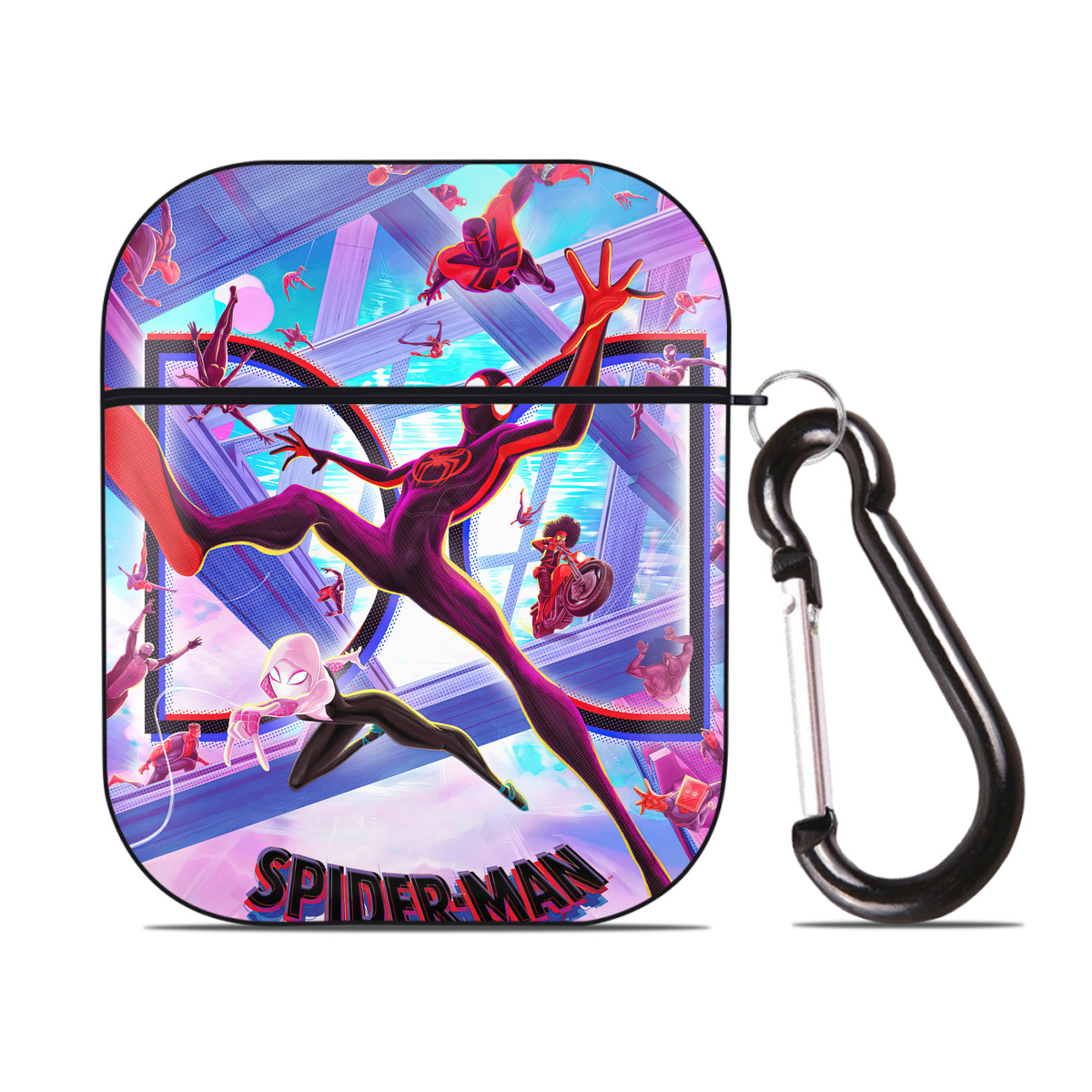 （画像用） Spider Man スパイダーマン AirPods 第2世代保護ケース ハードシェル ブラック 耐衝撃・防指紋・カラビナ付き