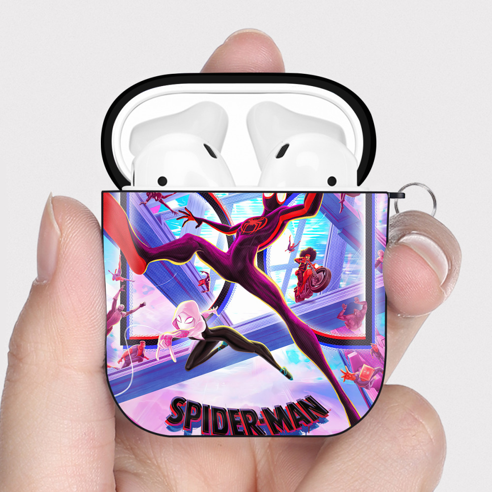 （画像用） Spider Man スパイダーマン AirPods 第2世代保護ケース ハードシェル ブラック 耐衝撃・防指紋・カラビナ付き