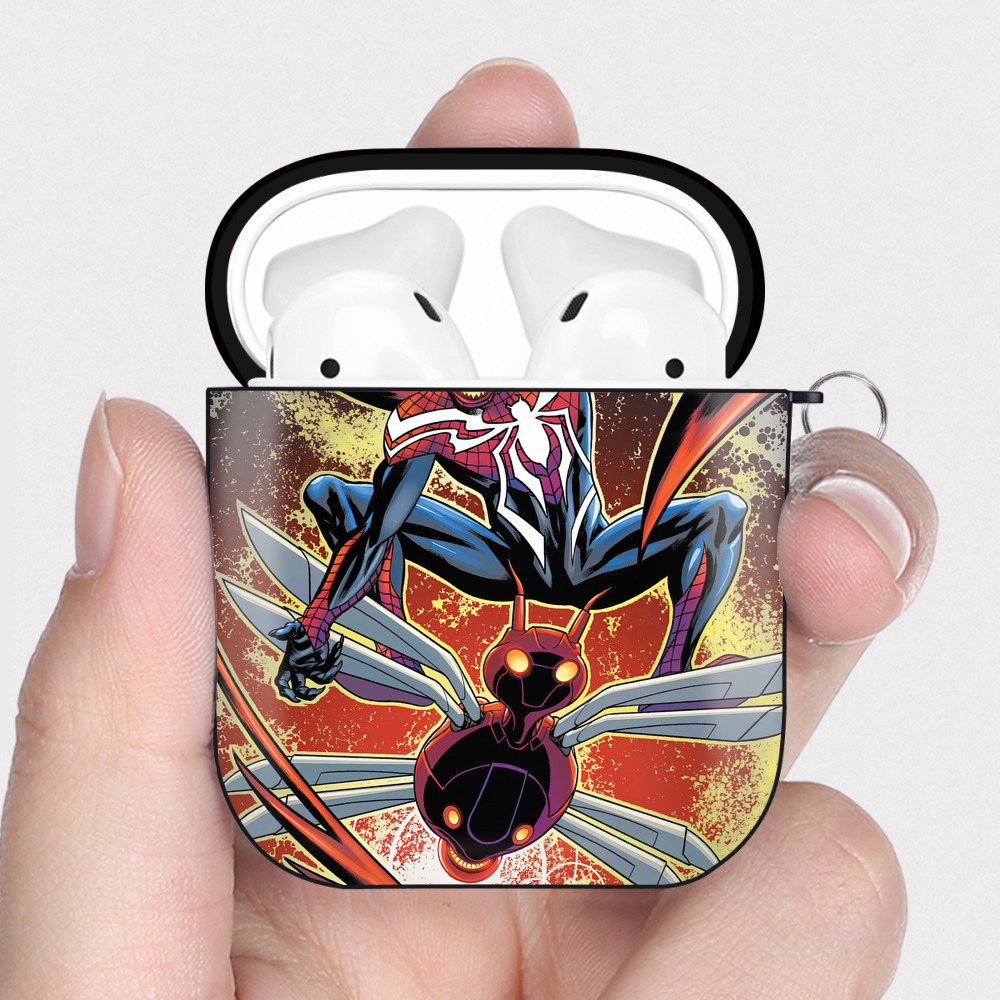 （画像用） Spider Man スパイダーマン AirPods 第2世代保護ケース ハードシェル ブラック 耐衝撃・防指紋・カラビナ付き