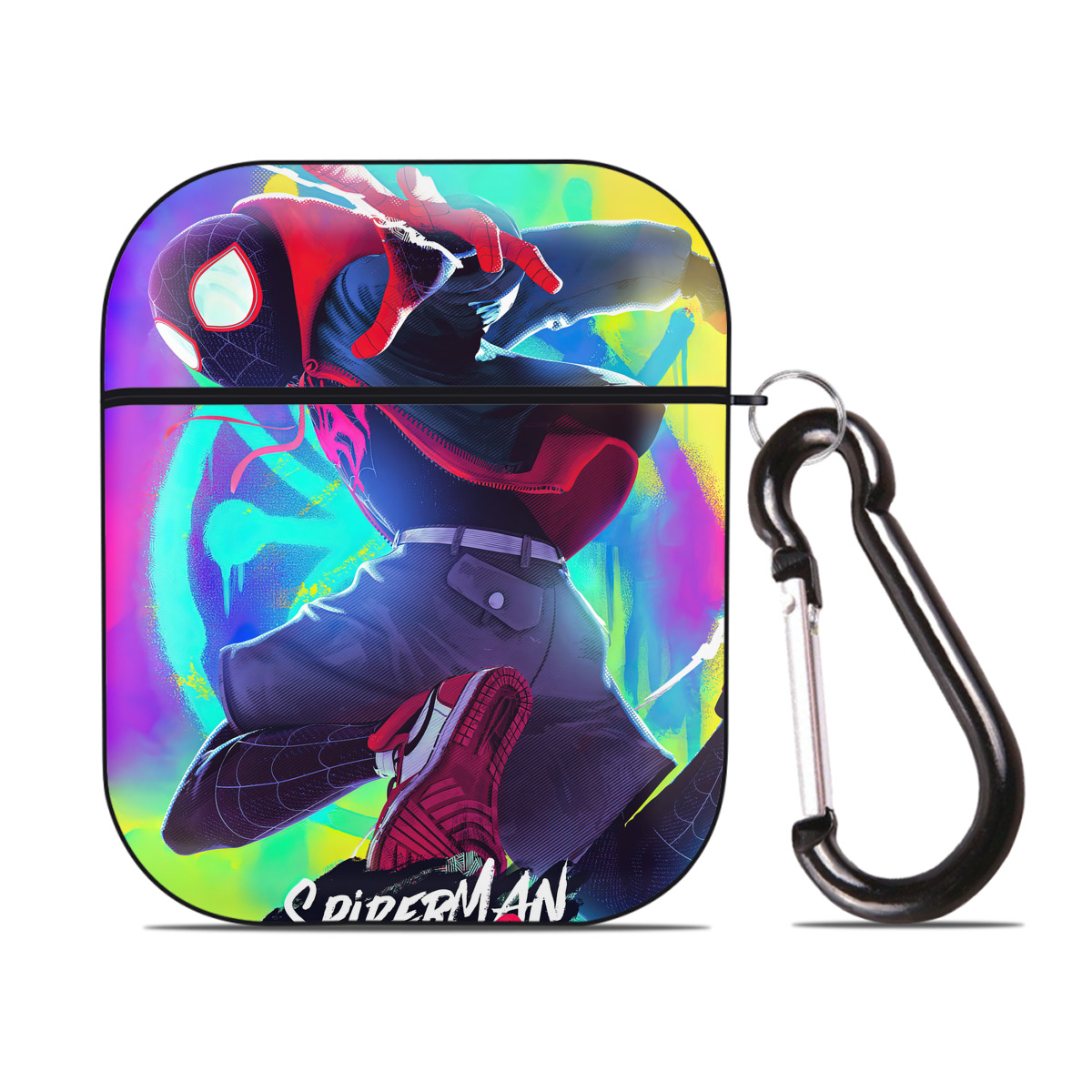 （画像用） Spider Man スパイダーマン AirPods 第2世代保護ケース ハードシェル ブラック 耐衝撃・防指紋・カラビナ付き