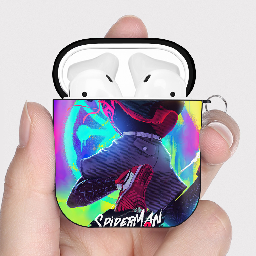 （画像用） Spider Man スパイダーマン AirPods 第2世代保護ケース ハードシェル ブラック 耐衝撃・防指紋・カラビナ付き