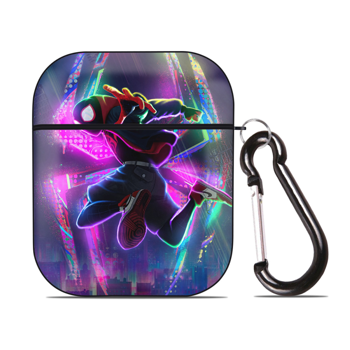 （画像用） Spider Man スパイダーマン AirPods 第2世代保護ケース ハードシェル ブラック 耐衝撃・防指紋・カラビナ付き