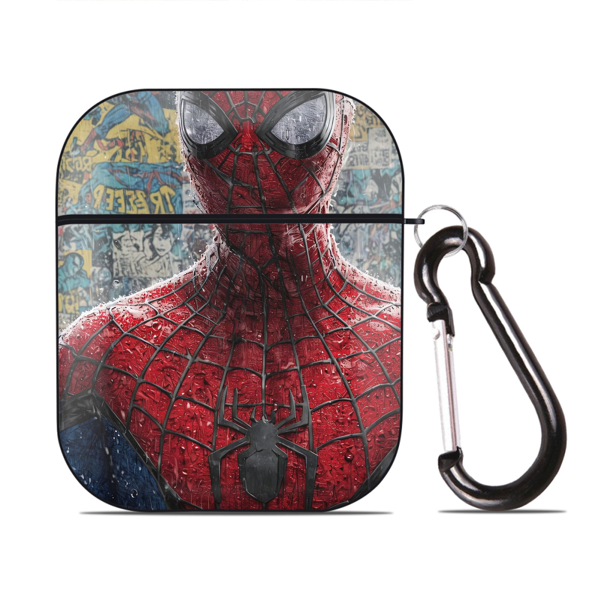 （画像用） Spider Man スパイダーマン AirPods 第2世代保護ケース ハードシェル ブラック 耐衝撃・防指紋・カラビナ付き