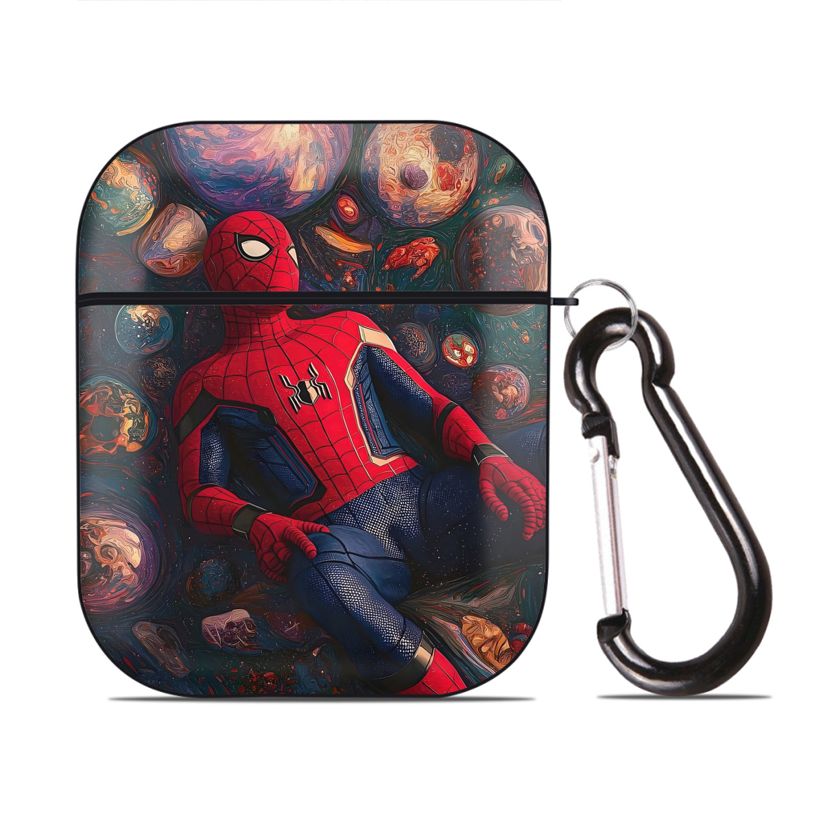 （画像用） Spider Man スパイダーマン AirPods 第2世代保護ケース ハードシェル ブラック 耐衝撃・防指紋・カラビナ付き