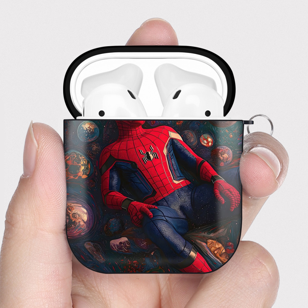 （画像用） Spider Man スパイダーマン AirPods 第2世代保護ケース ハードシェル ブラック 耐衝撃・防指紋・カラビナ付き